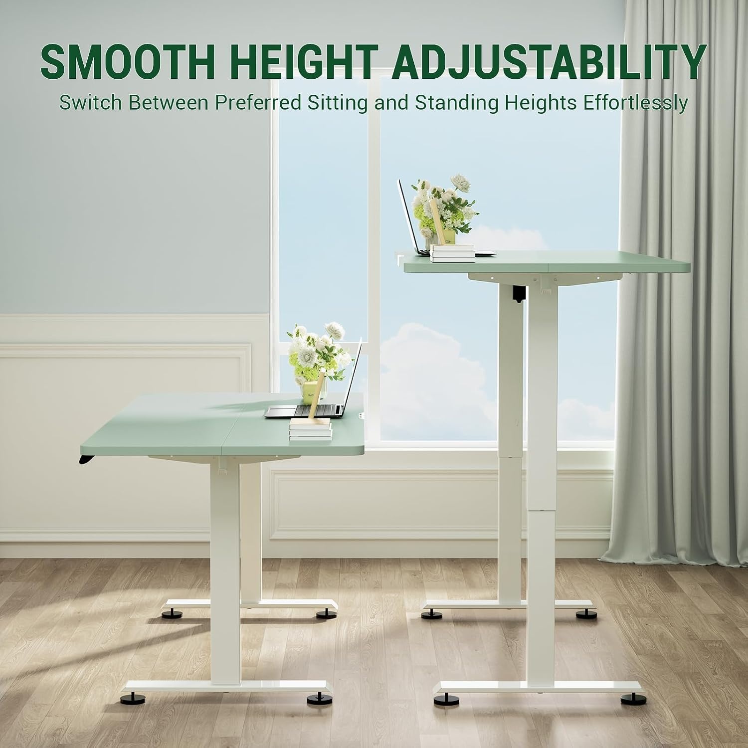 image:imageVeken 472 Inch Large Electric Standing Desk Gaming Table Brown Height Adjustable Sit Stand Up Computer Tables for Home Office Study Writing Suit students employees and group workGreen