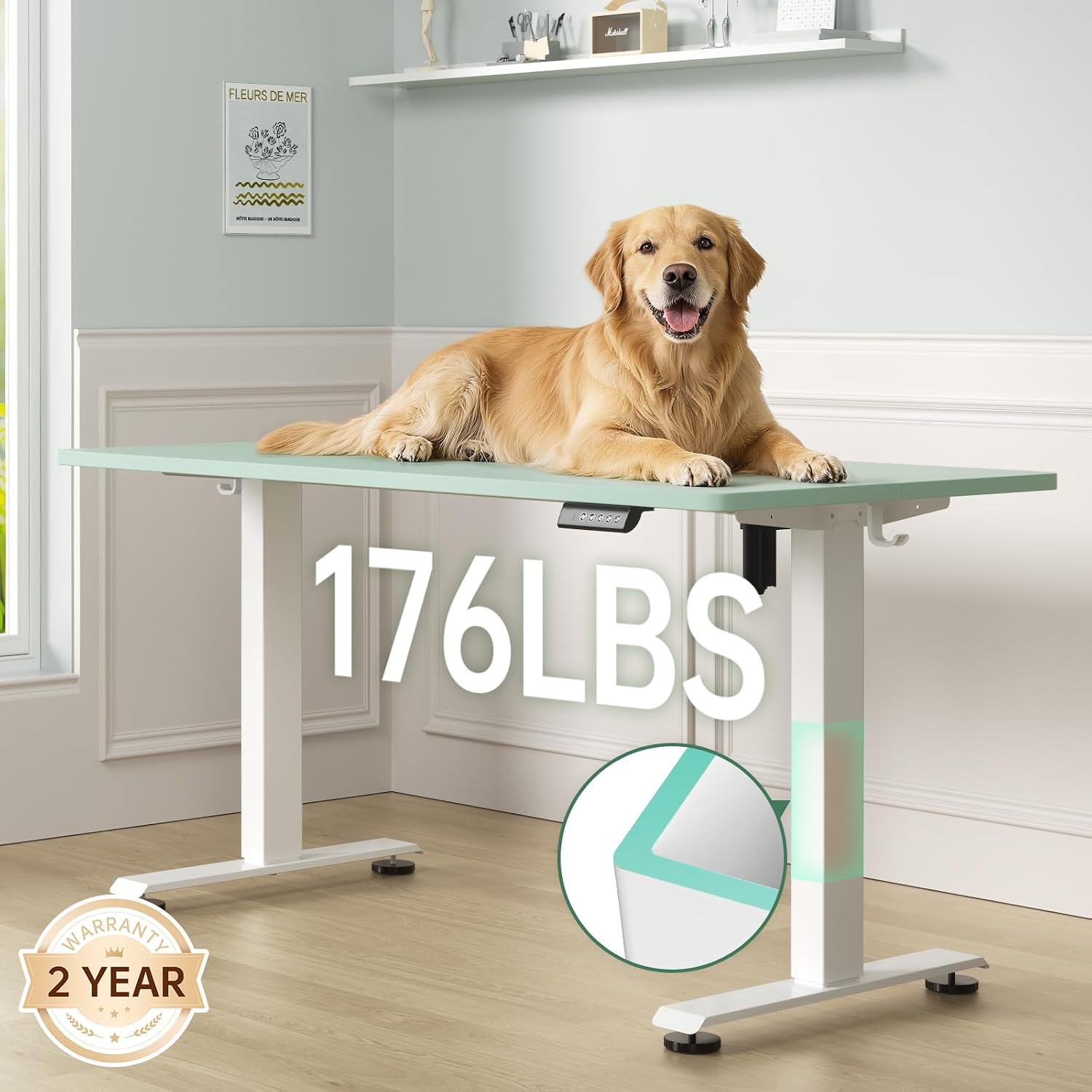 image:imageVeken 472 Inch Large Electric Standing Desk Gaming Table Brown Height Adjustable Sit Stand Up Computer Tables for Home Office Study Writing Suit students employees and group workGreen