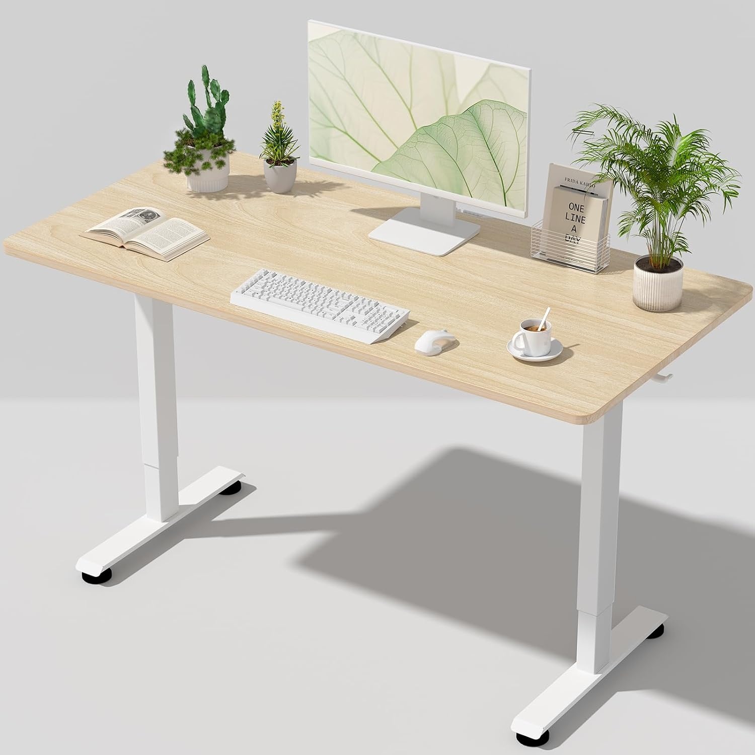 image:imageVeken 472 Inch Large Electric Standing Desk Gaming Table Brown Height Adjustable Sit Stand Up Computer Tables for Home Office Study Writing Suit students employees and group workNatural Wood