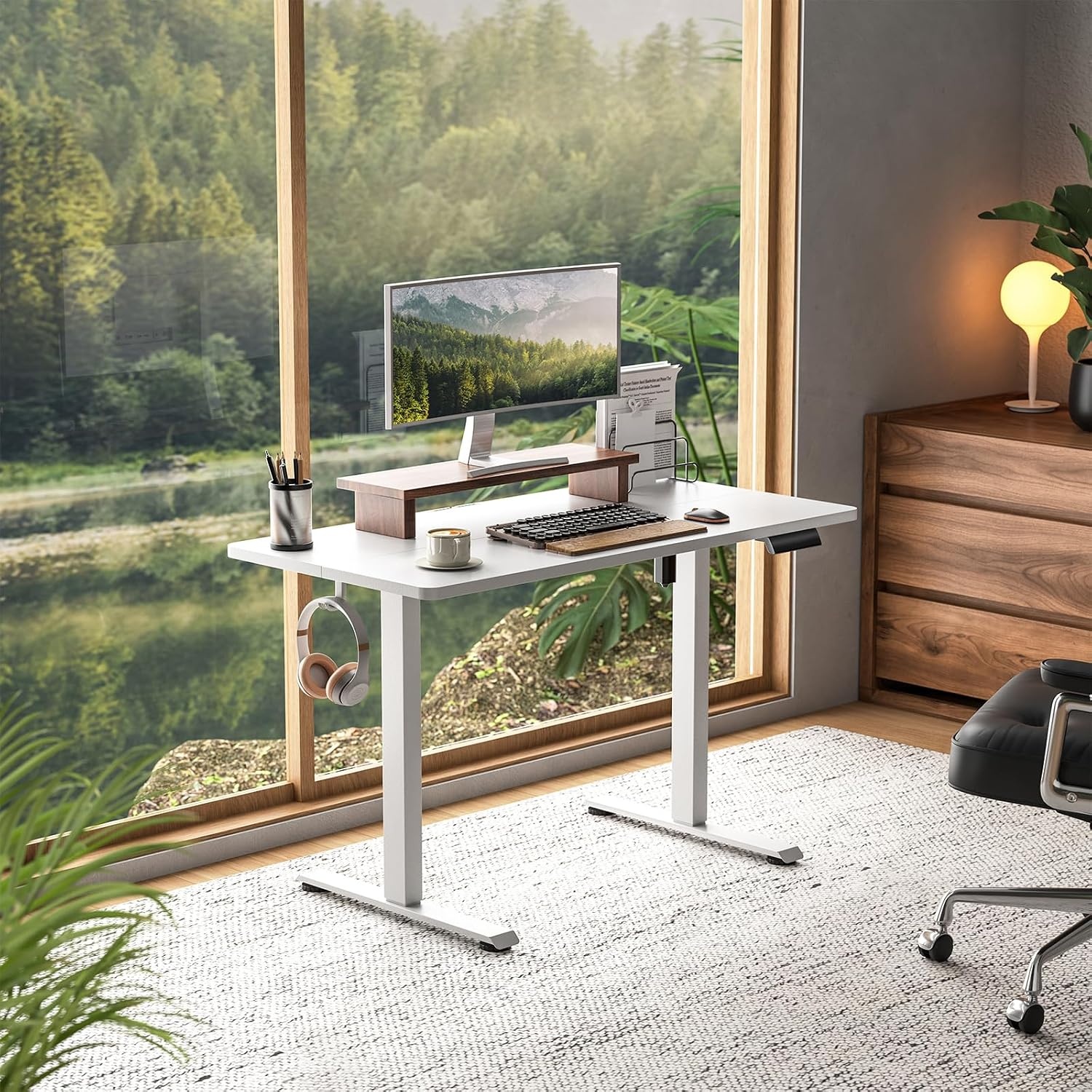 image:imageVeken 472 Inch Large Electric Standing Desk Gaming Table Brown Height Adjustable Sit Stand Up Computer Tables for Home Office Study Writing Suit students employees and group workWhite