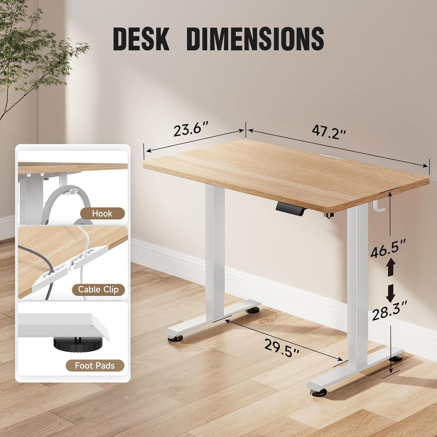 image:imageVeken 472 Inch Large Electric Standing Desk Gaming Table Brown Height Adjustable Sit Stand Up Computer Tables for Home Office Study Writing Suit students employees and group workNatural Wood