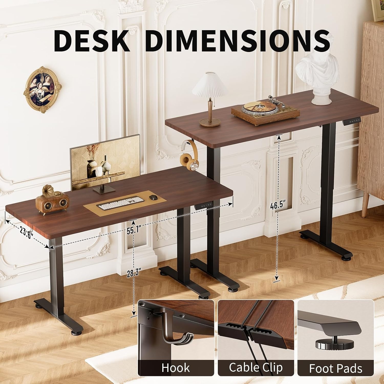 image:imageVeken 472 Inch Large Electric Standing Desk Gaming Table Brown Height Adjustable Sit Stand Up Computer Tables for Home Office Study Writing Suit students employees and group workWalnut