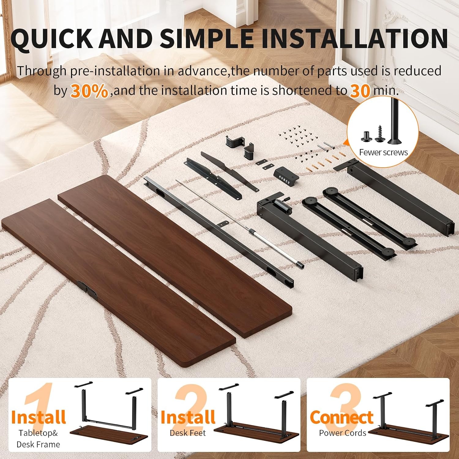 image:imageVeken 472 Inch Large Electric Standing Desk Gaming Table Brown Height Adjustable Sit Stand Up Computer Tables for Home Office Study Writing Suit students employees and group workWalnut
