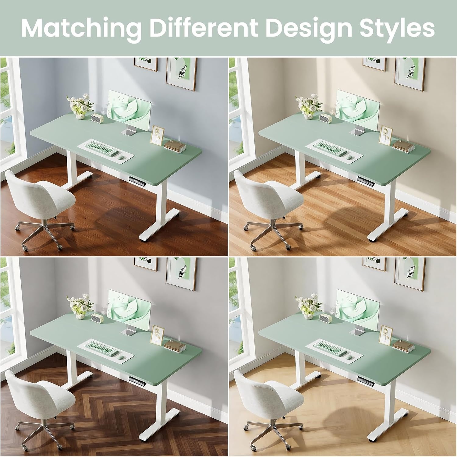 image:imageVeken 472 Inch Large Electric Standing Desk Gaming Table Brown Height Adjustable Sit Stand Up Computer Tables for Home Office Study Writing Suit students employees and group workGreen