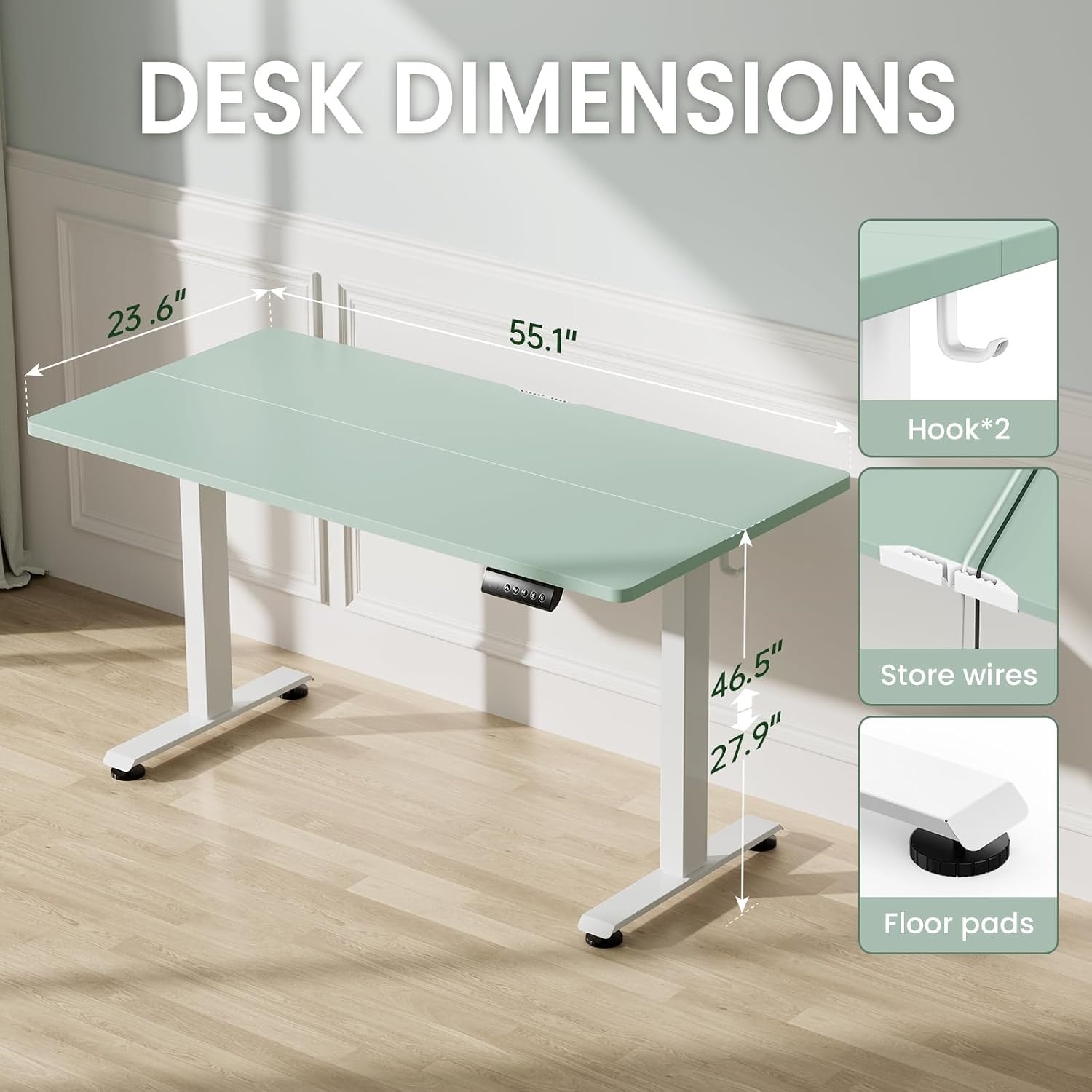 image:imageVeken 472 Inch Large Electric Standing Desk Gaming Table Brown Height Adjustable Sit Stand Up Computer Tables for Home Office Study Writing Suit students employees and group workGreen