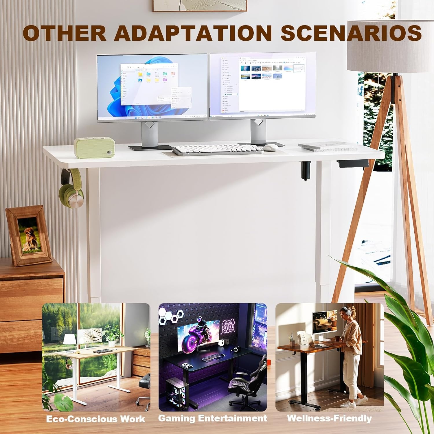 image:imageVeken 472 Inch Large Electric Standing Desk Gaming Table Brown Height Adjustable Sit Stand Up Computer Tables for Home Office Study Writing Suit students employees and group workWhite