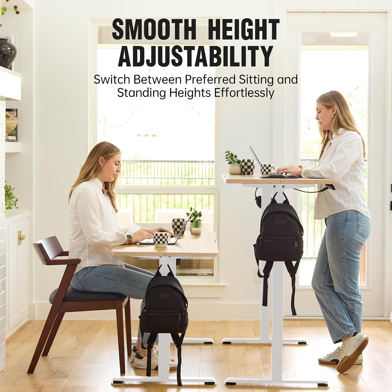 image:imageVeken 472 Inch Large Electric Standing Desk Gaming Table Brown Height Adjustable Sit Stand Up Computer Tables for Home Office Study Writing Suit students employees and group workNatural Wood