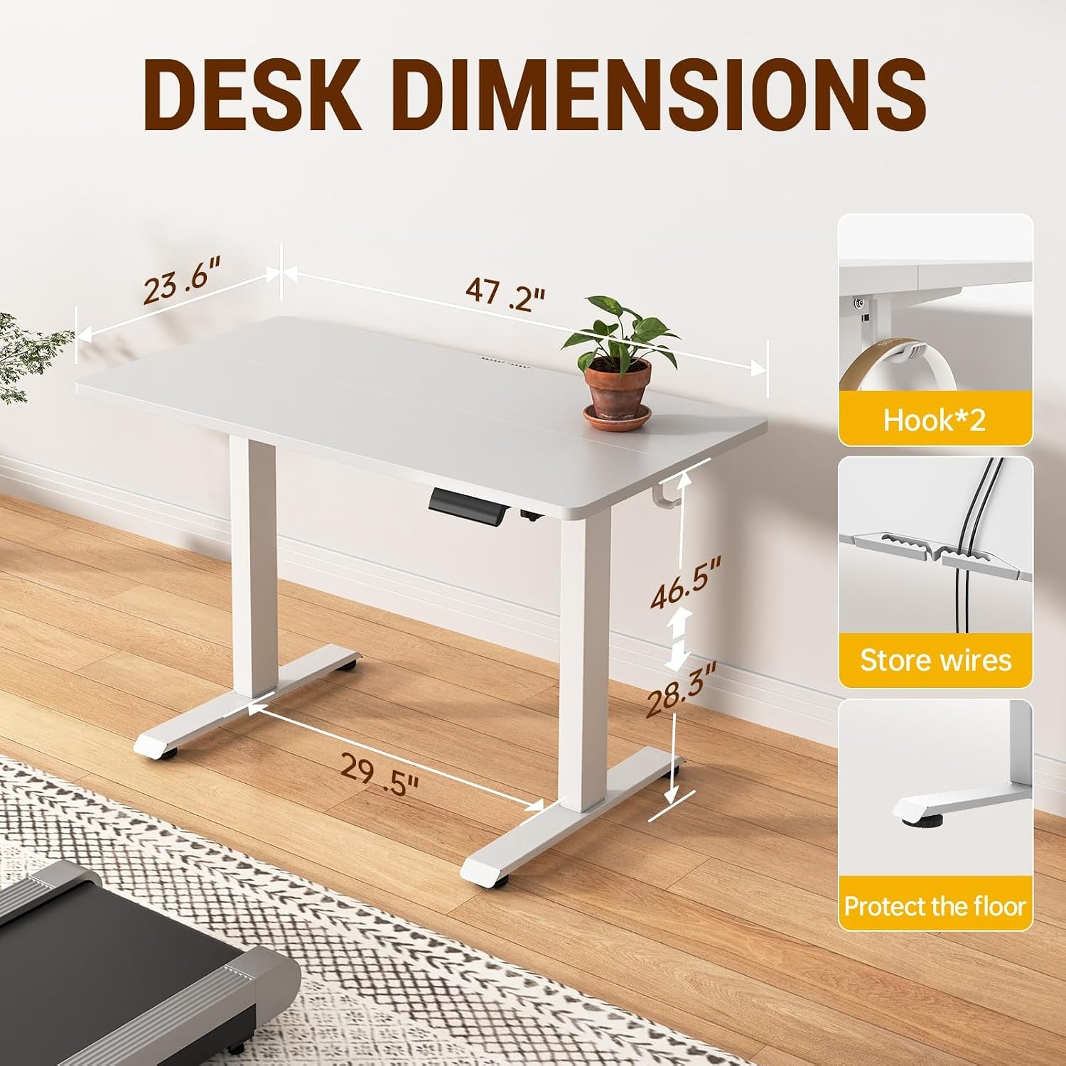 image:imageVeken 472 Inch Large Electric Standing Desk Gaming Table Brown Height Adjustable Sit Stand Up Computer Tables for Home Office Study Writing Suit students employees and group workWhite