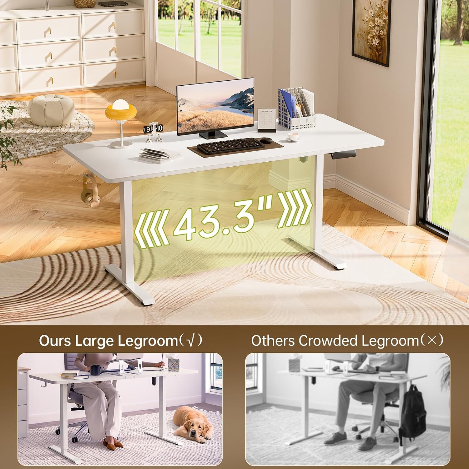 image:imageVeken 472 Inch Large Electric Standing Desk Gaming Table Brown Height Adjustable Sit Stand Up Computer Tables for Home Office Study Writing Suit students employees and group workWhite