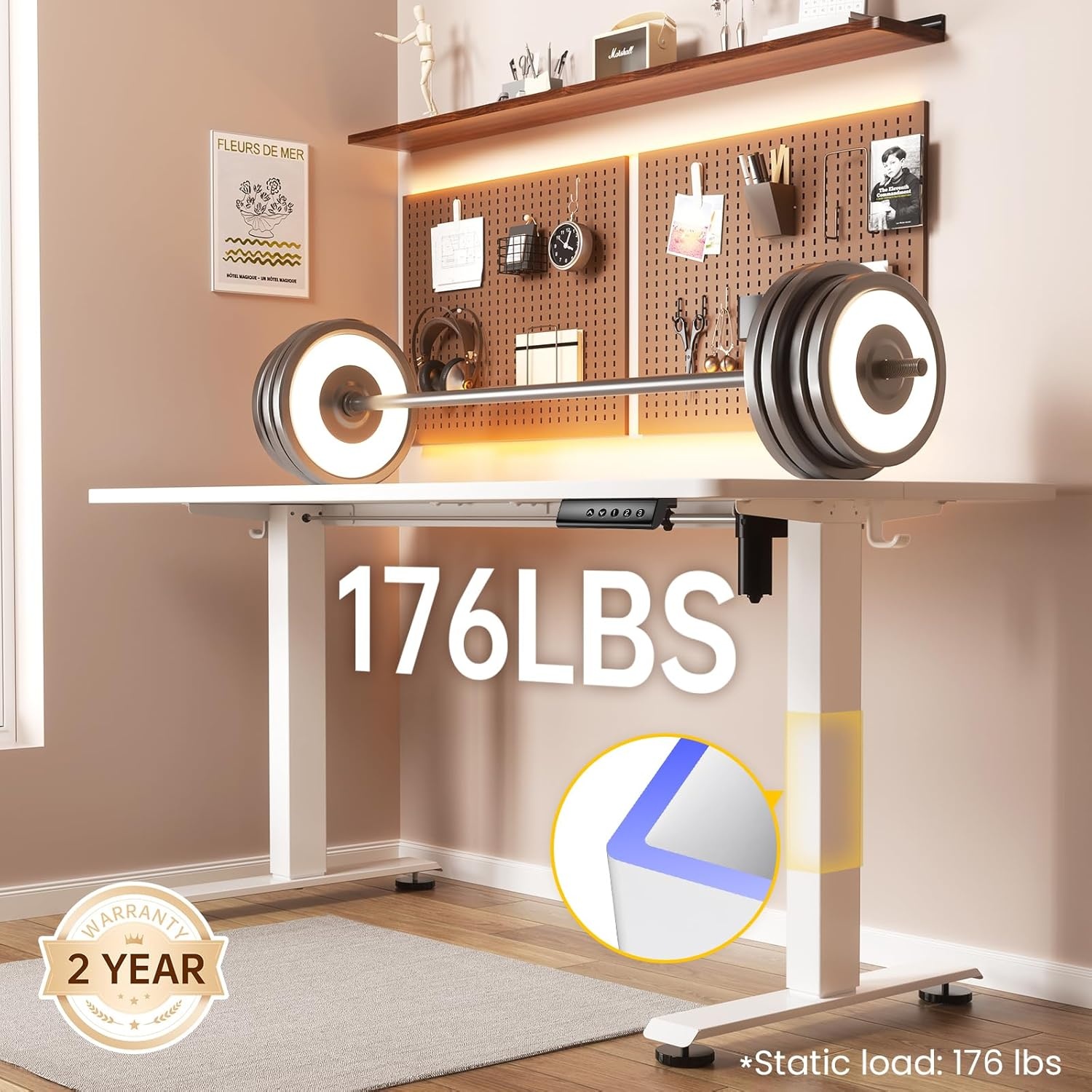 image:imageVeken 472 Inch Large Electric Standing Desk Gaming Table Brown Height Adjustable Sit Stand Up Computer Tables for Home Office Study Writing Suit students employees and group workWhite