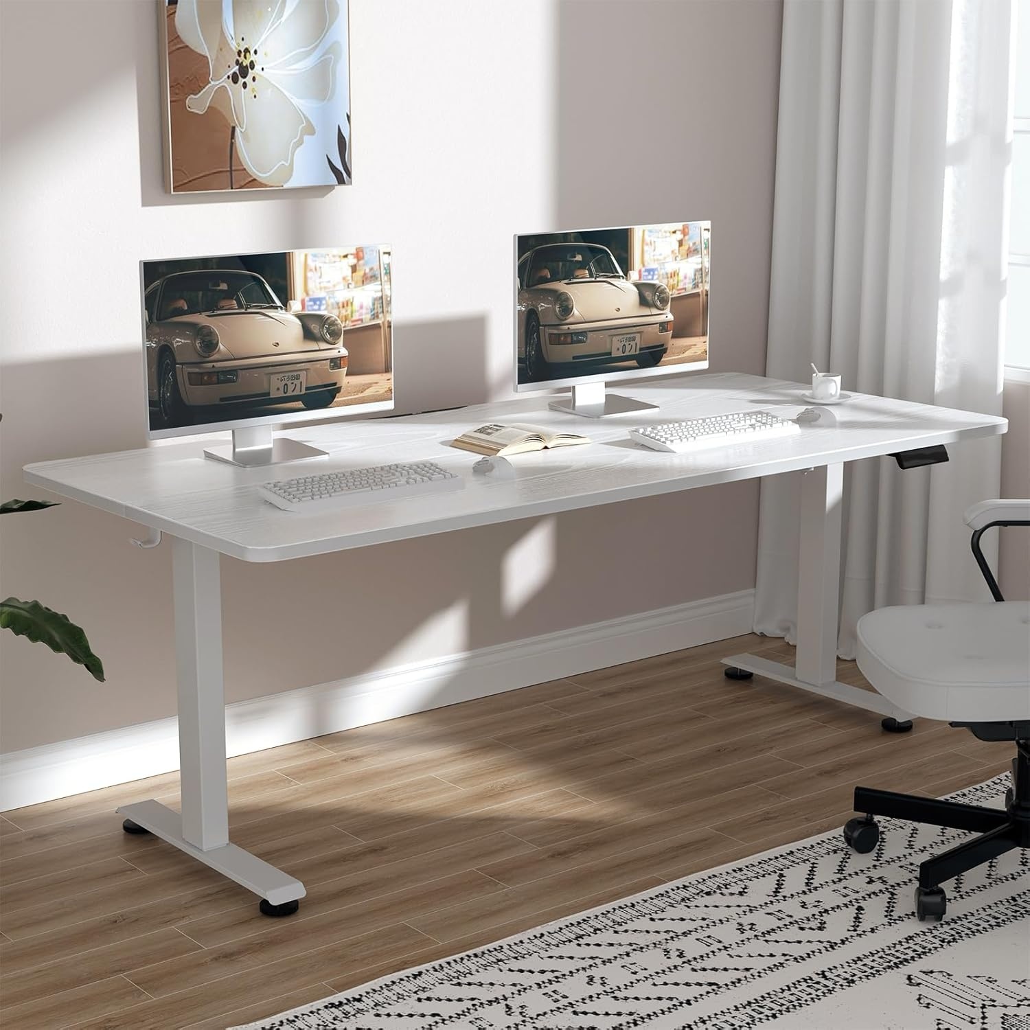 image:imageVeken 472 Inch Large Electric Standing Desk Gaming Table Brown Height Adjustable Sit Stand Up Computer Tables for Home Office Study Writing Suit students employees and group workWhite