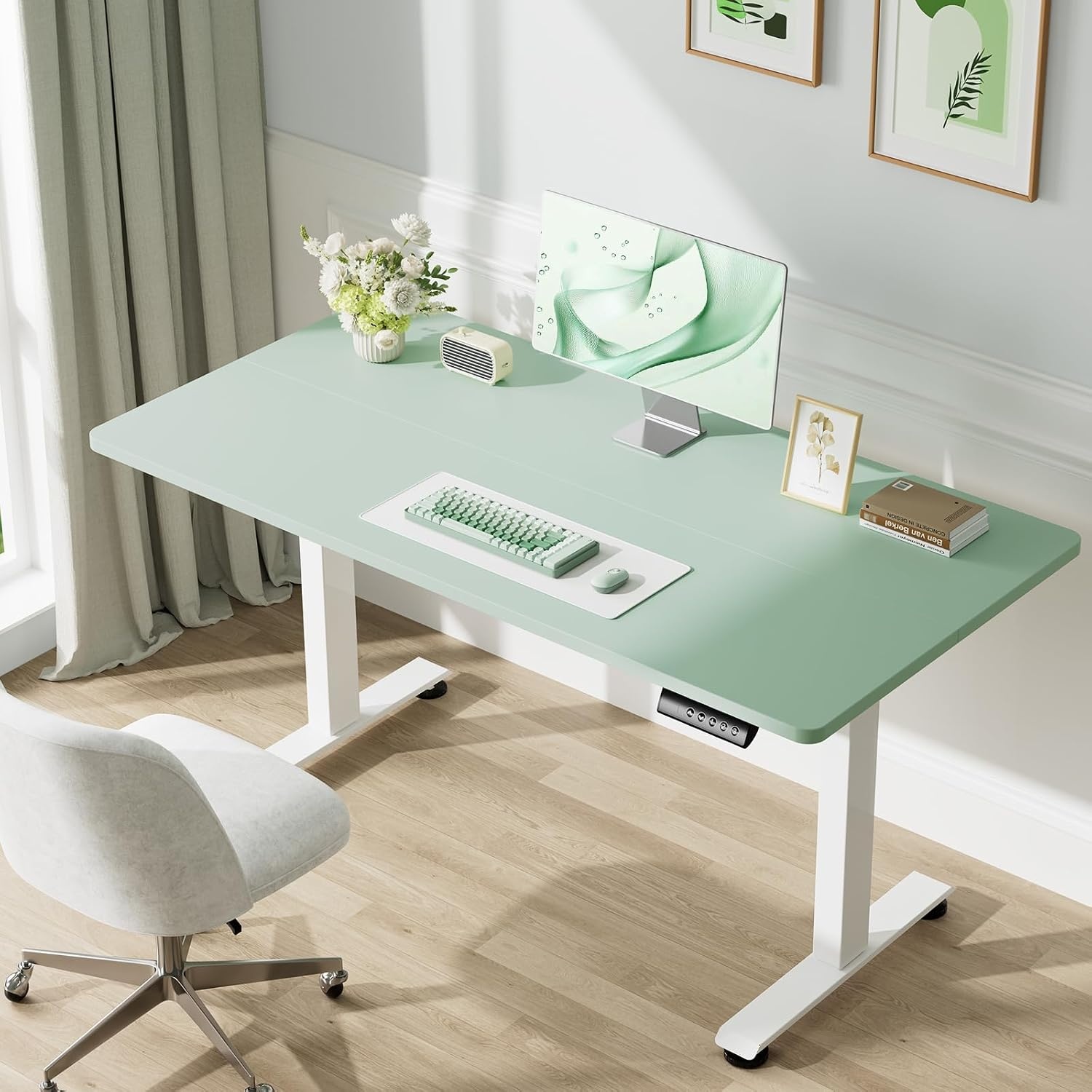 image:imageVeken 472 Inch Large Electric Standing Desk Gaming Table Brown Height Adjustable Sit Stand Up Computer Tables for Home Office Study Writing Suit students employees and group workGreen