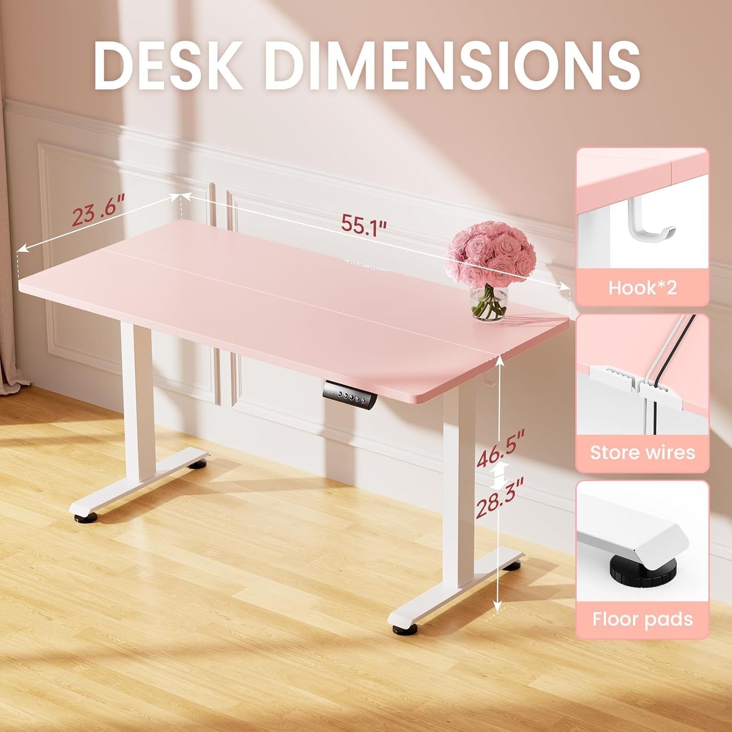 image:imageVeken 472 Inch Large Electric Standing Desk Gaming Table Brown Height Adjustable Sit Stand Up Computer Tables for Home Office Study Writing Suit students employees and group workPink