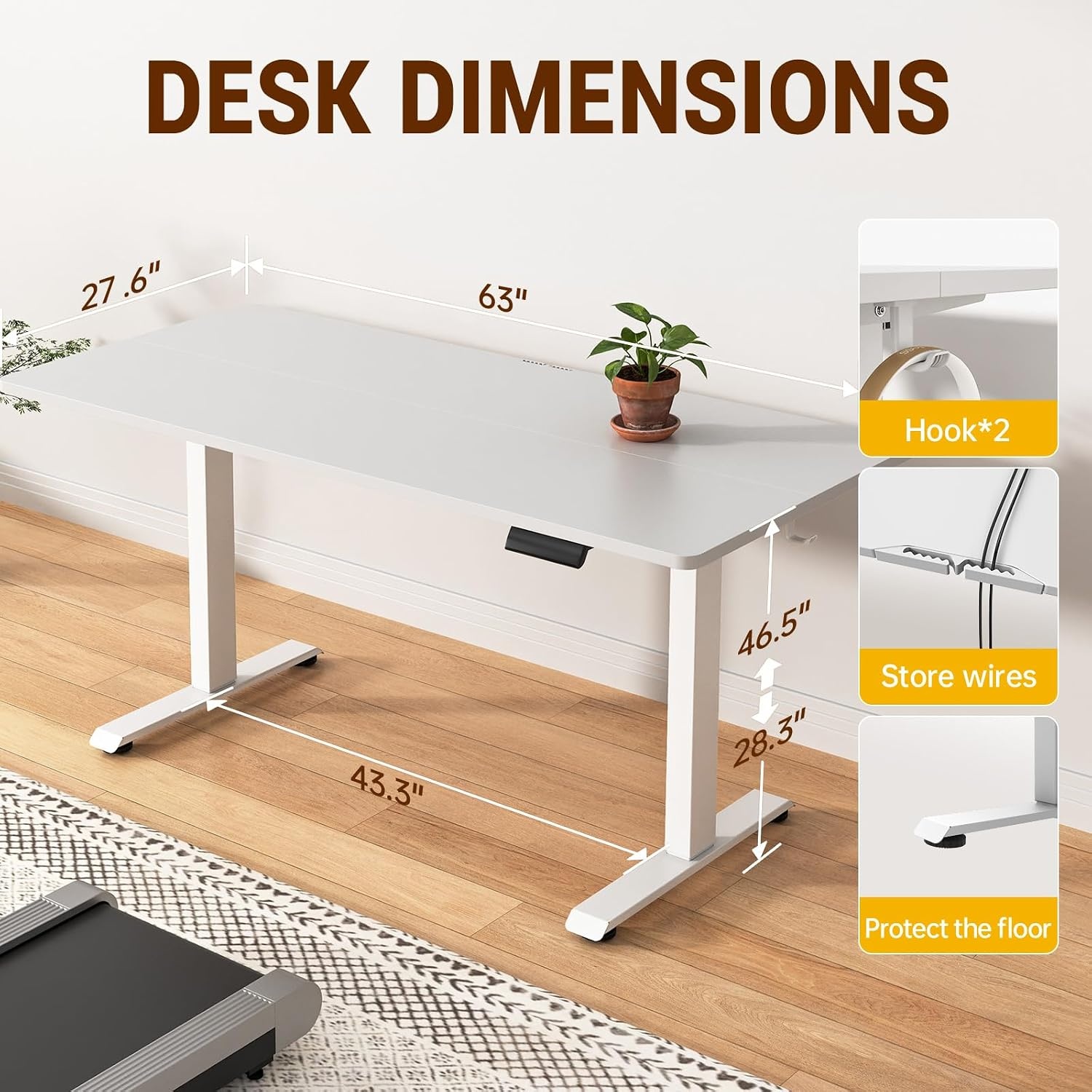 image:imageVeken 472 Inch Large Electric Standing Desk Gaming Table Brown Height Adjustable Sit Stand Up Computer Tables for Home Office Study Writing Suit students employees and group workWhite