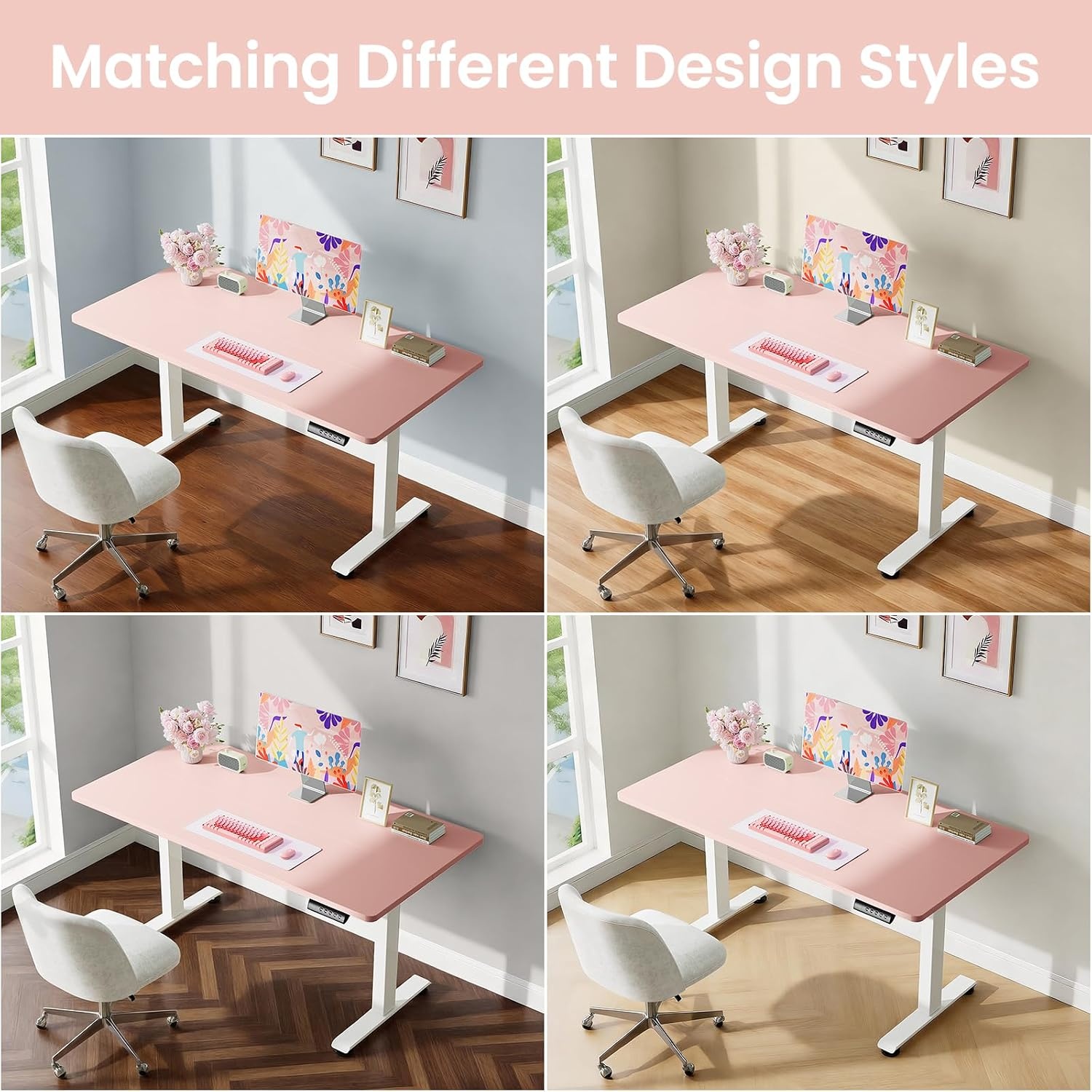 image:imageVeken 472 Inch Large Electric Standing Desk Gaming Table Brown Height Adjustable Sit Stand Up Computer Tables for Home Office Study Writing Suit students employees and group workPink