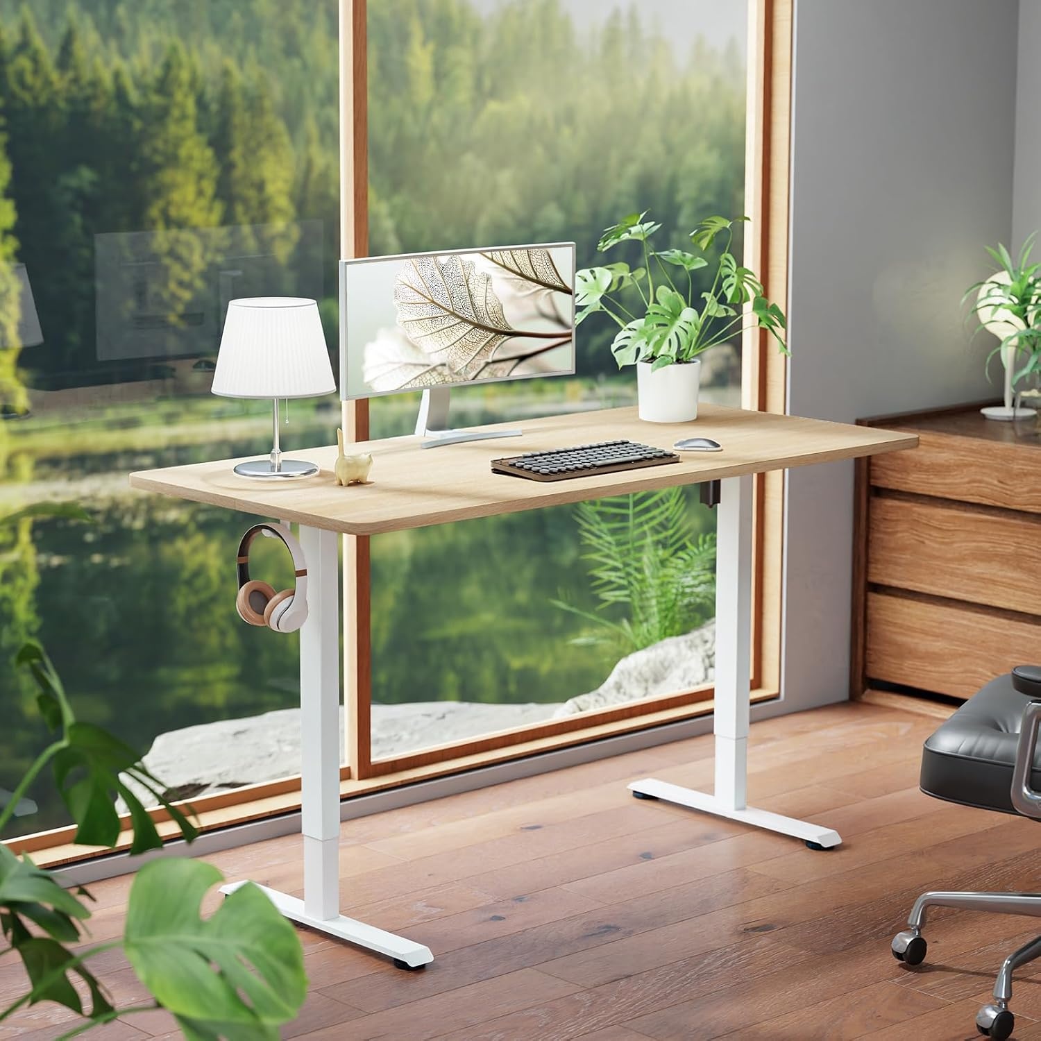 image:imageVeken 472 Inch Large Electric Standing Desk Gaming Table Brown Height Adjustable Sit Stand Up Computer Tables for Home Office Study Writing Suit students employees and group workNatural Wood