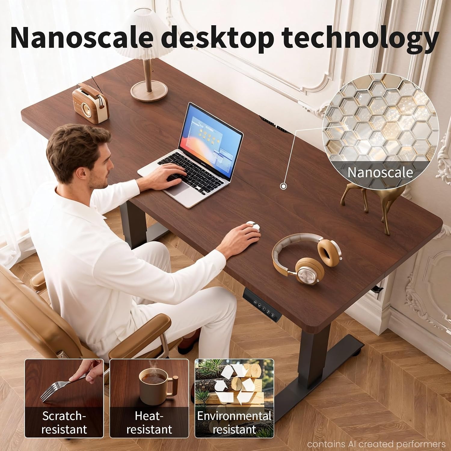 image:imageVeken 472 Inch Large Electric Standing Desk Gaming Table Brown Height Adjustable Sit Stand Up Computer Tables for Home Office Study Writing Suit students employees and group workWalnut