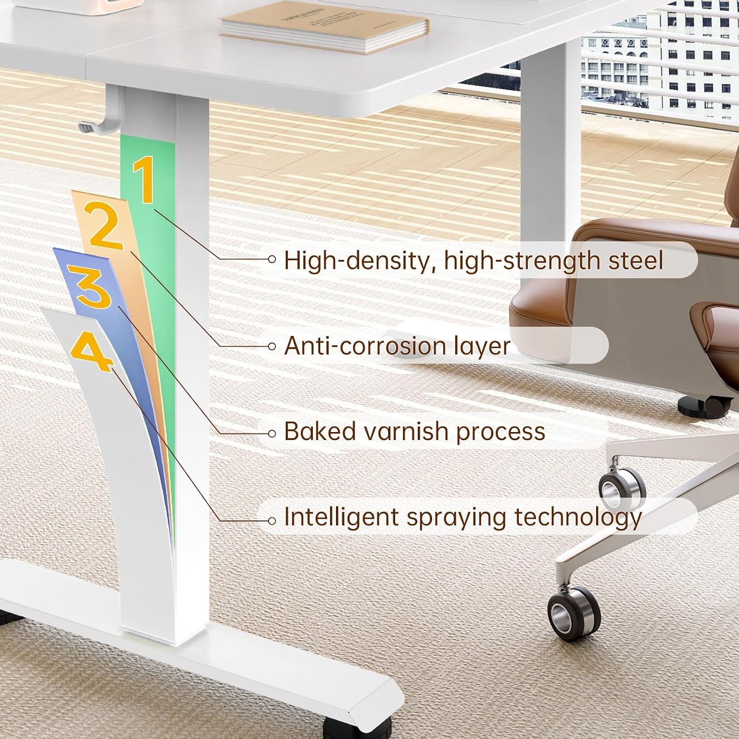 image:imageVeken 472 Inch Large Electric Standing Desk Gaming Table Brown Height Adjustable Sit Stand Up Computer Tables for Home Office Study Writing Suit students employees and group workWhite
