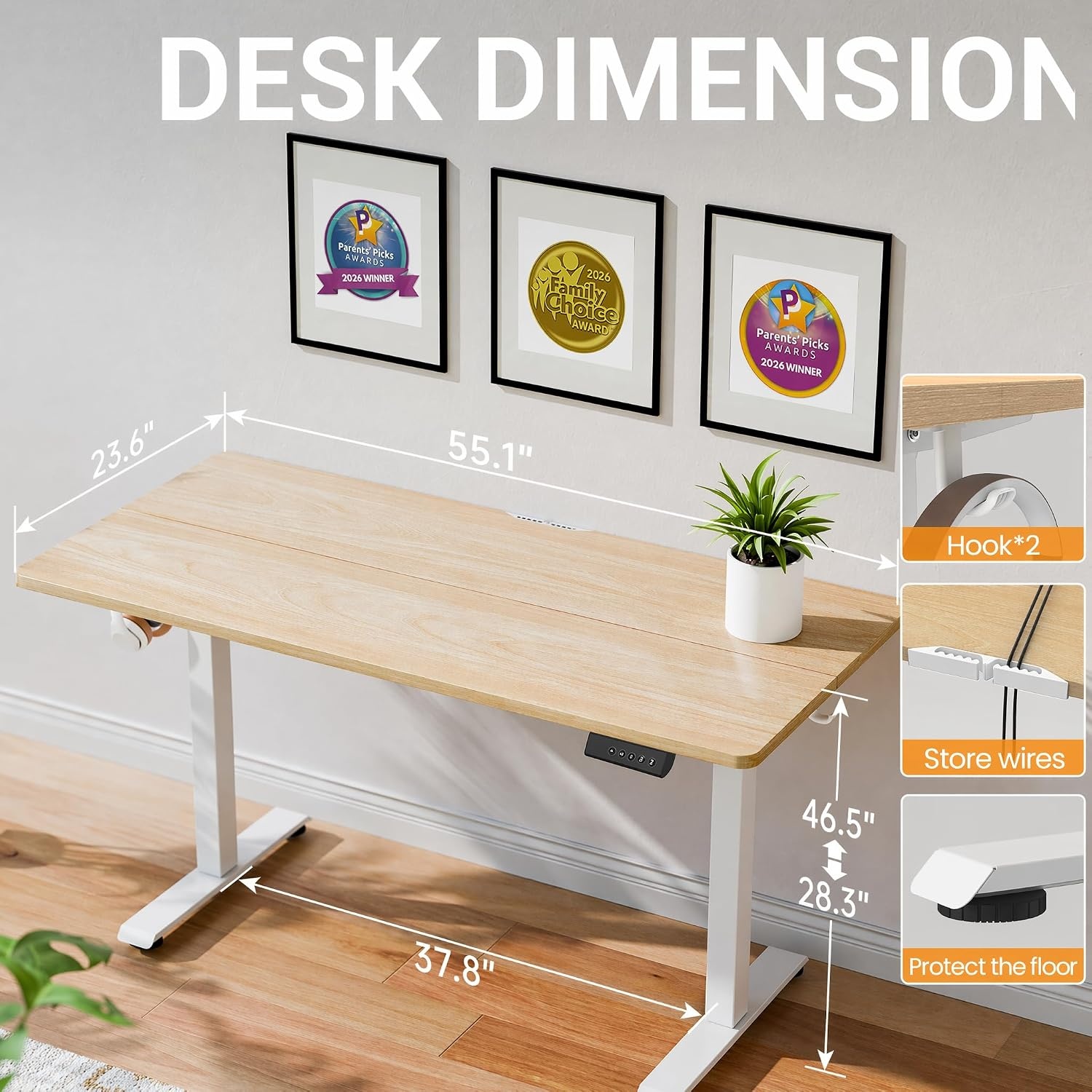 image:imageVeken 472 Inch Large Electric Standing Desk Gaming Table Brown Height Adjustable Sit Stand Up Computer Tables for Home Office Study Writing Suit students employees and group workNatural Wood