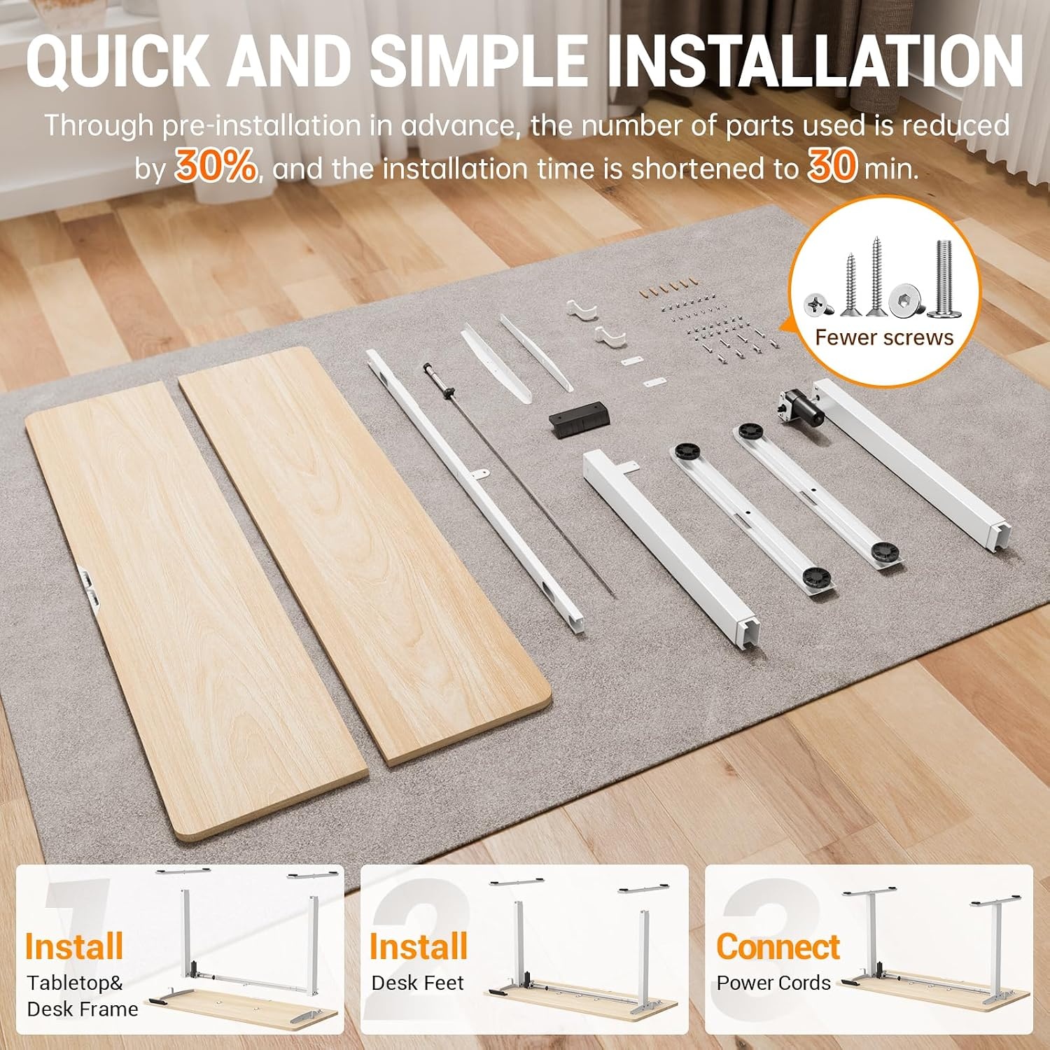 image:imageVeken 472 Inch Large Electric Standing Desk Gaming Table Brown Height Adjustable Sit Stand Up Computer Tables for Home Office Study Writing Suit students employees and group workNatural Wood