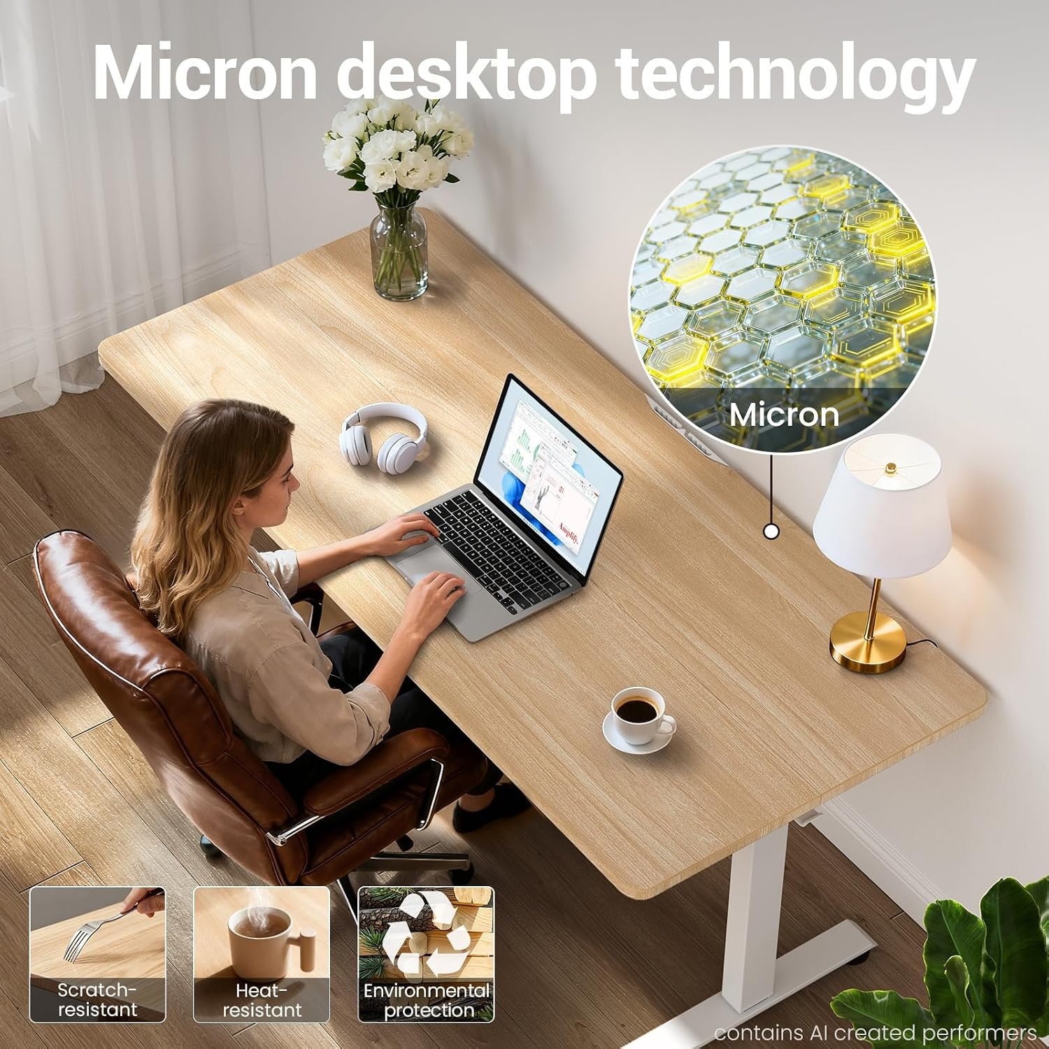 image:imageVeken 472 Inch Large Electric Standing Desk Gaming Table Brown Height Adjustable Sit Stand Up Computer Tables for Home Office Study Writing Suit students employees and group workNatural Wood