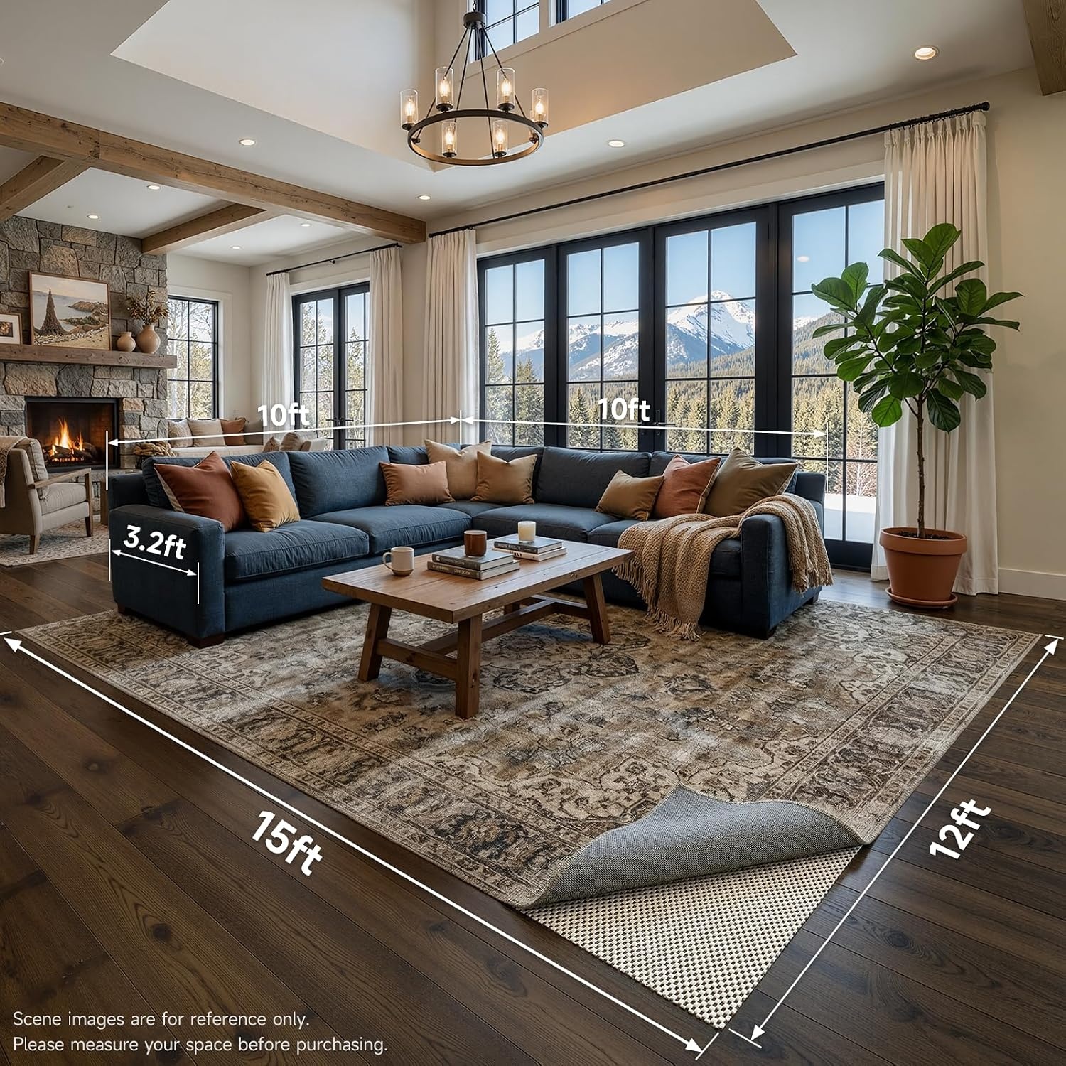 image:imageVeken 6 Ft Round Rug Pad Gripper for Hardwood Floors Non Slip Circle Rug Pads for Area Rugs Thick Rug Grippers for Tile Floors Under Carpet Anti Skid Mat Keep Your Rugs Safe and in Place12 x 15 Rectangular