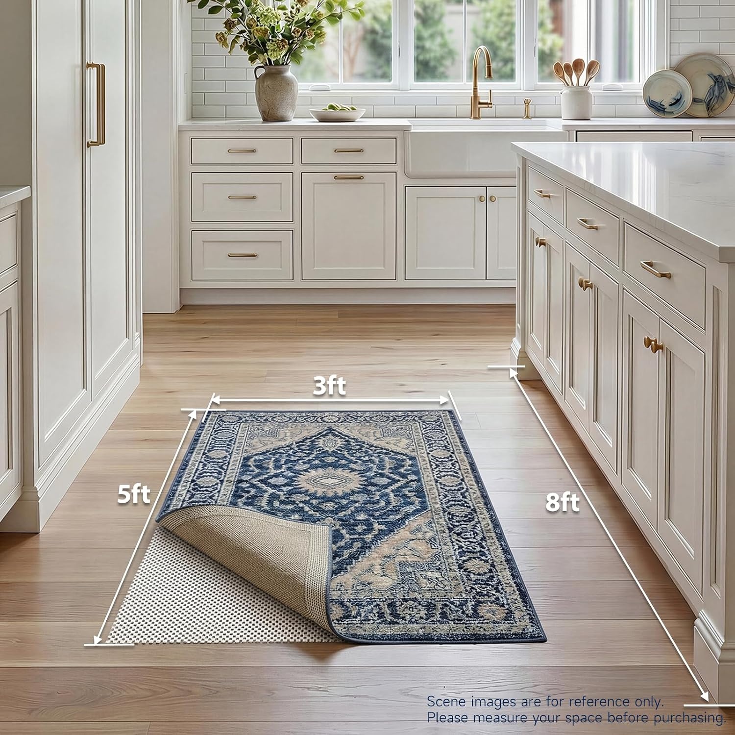 image:imageVeken 6 Ft Round Rug Pad Gripper for Hardwood Floors Non Slip Circle Rug Pads for Area Rugs Thick Rug Grippers for Tile Floors Under Carpet Anti Skid Mat Keep Your Rugs Safe and in Place3 x 5 Rectangular