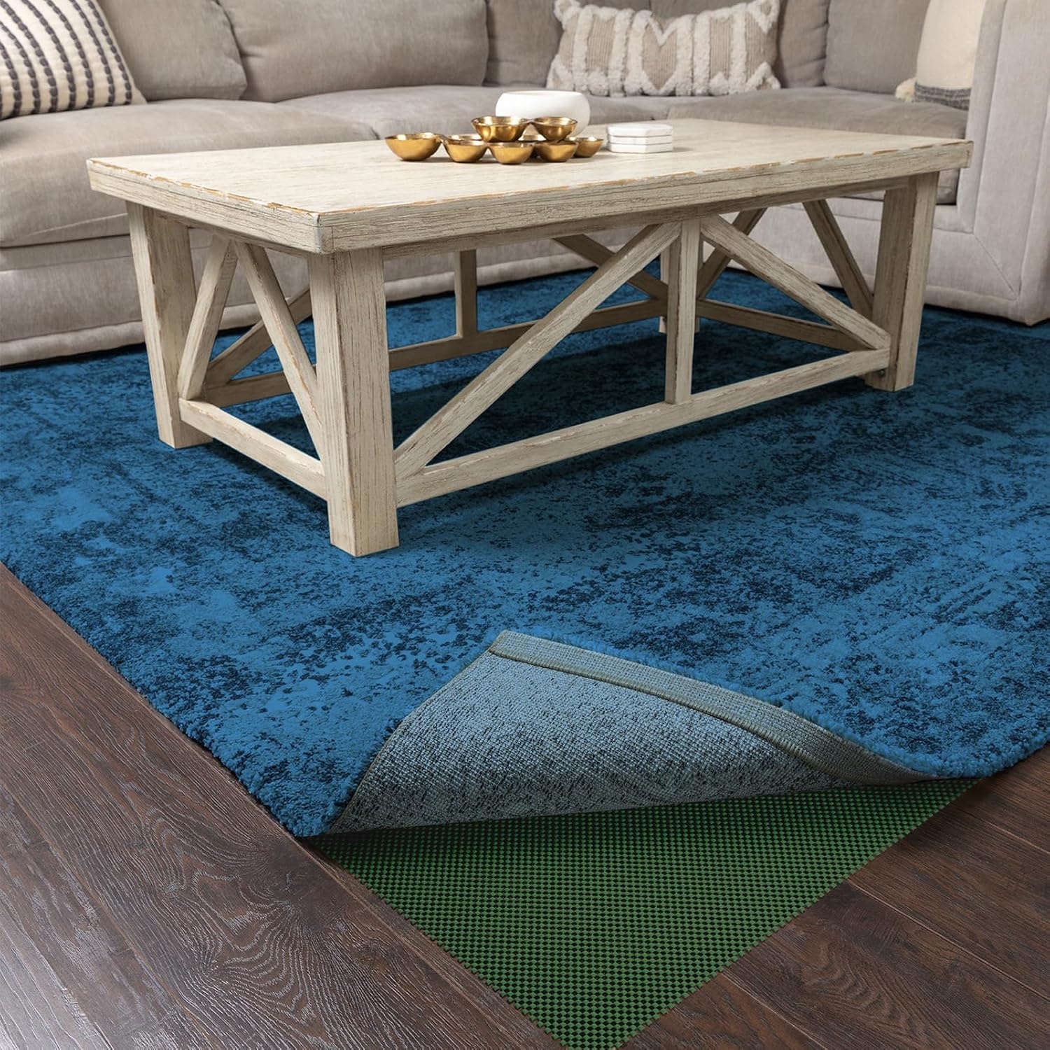 image:imageVeken 9x12 Ft Rug Pad Gripper for Hardwood Floors Non Slip Dark Grey Rug Pads for Area Rug Thick Rug Grippers for Tile Floor Under Carpet Anti Skid Mat with Over 99 Pieces AntiSlip Square PatternDark Green