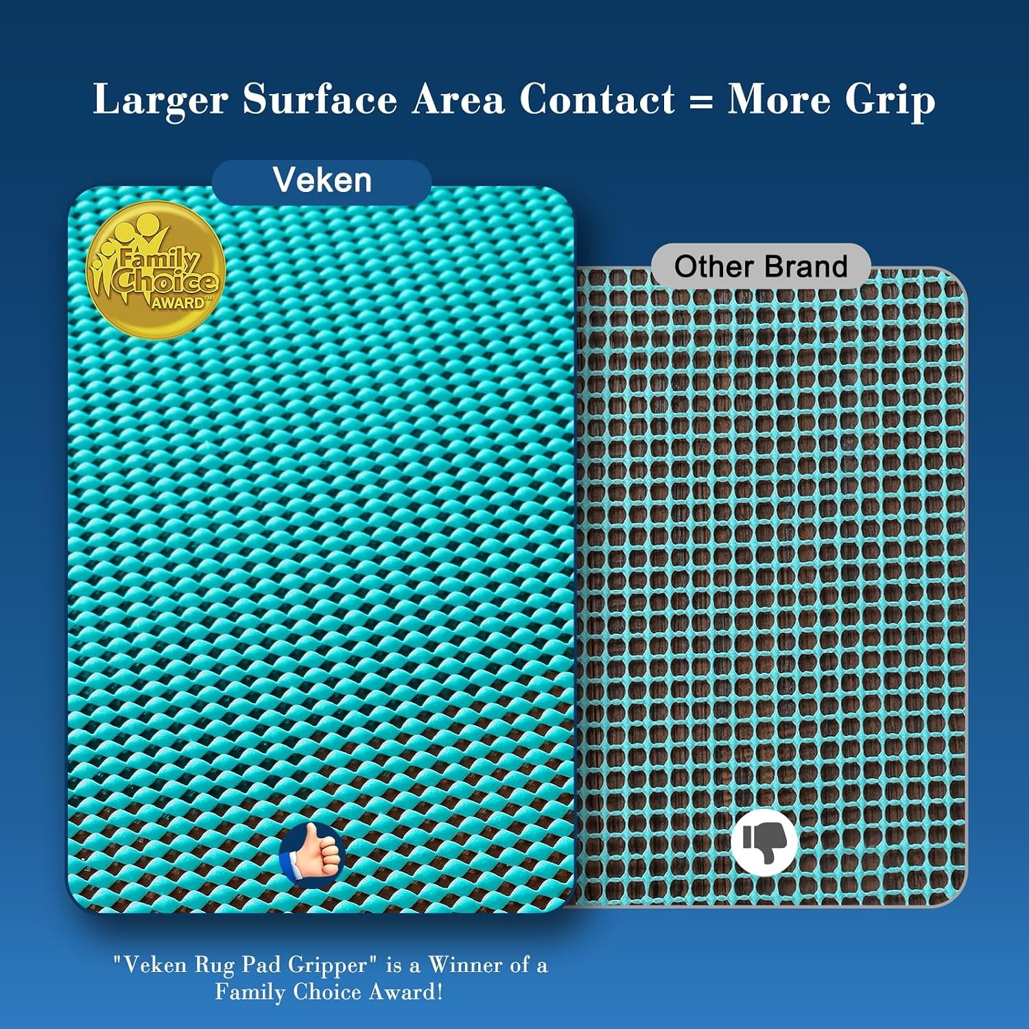 image:imageVeken 9x12 Ft Rug Pad Gripper for Hardwood Floors Non Slip Dark Grey Rug Pads for Area Rug Thick Rug Grippers for Tile Floor Under Carpet Anti Skid Mat with Over 99 Pieces AntiSlip Square PatternCyan