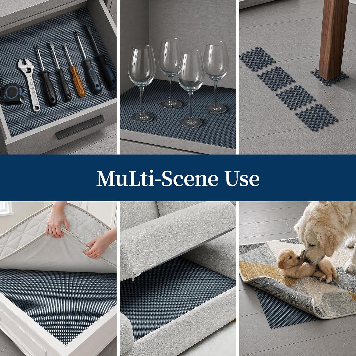 image:imageVeken 9x12 Ft Rug Pad Gripper for Hardwood Floors Non Slip Dark Grey Rug Pads for Area Rug Thick Rug Grippers for Tile Floor Under Carpet Anti Skid Mat with Over 99 Pieces AntiSlip Square PatternDark Blue