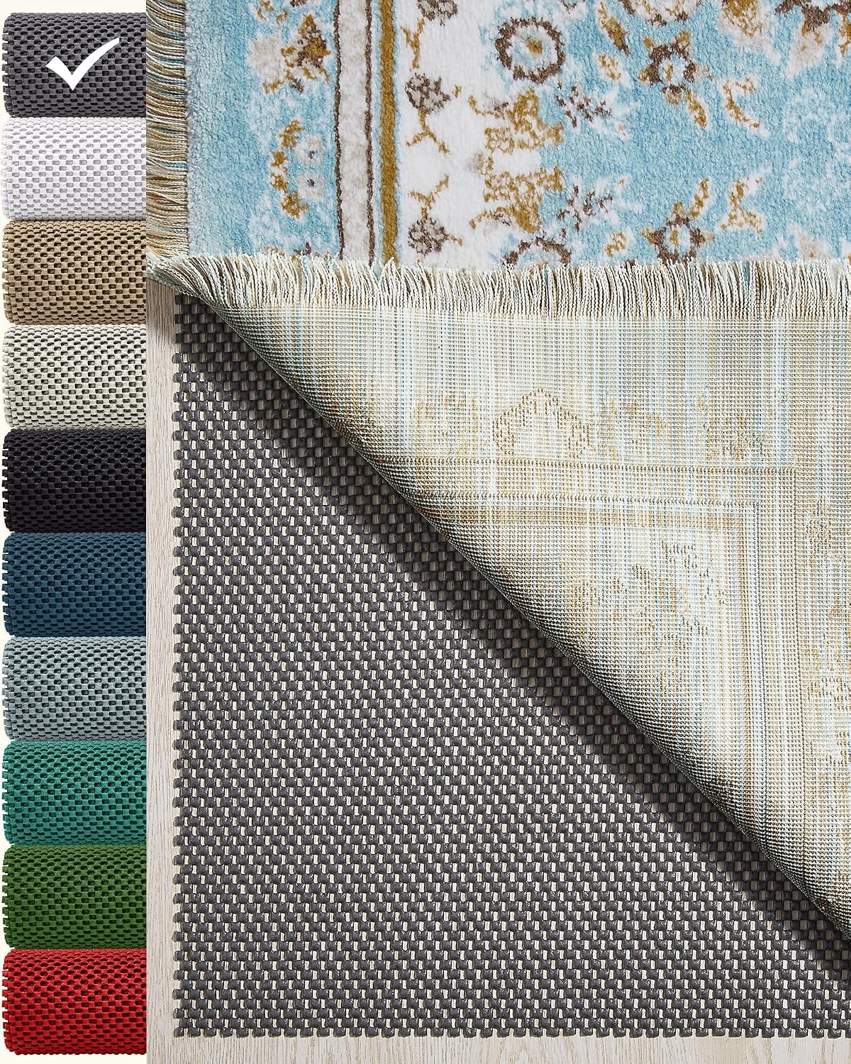 image:imageVeken 9x12 Ft Rug Pad Gripper for Hardwood Floors Non Slip Dark Grey Rug Pads for Area Rug Thick Rug Grippers for Tile Floor Under Carpet Anti Skid Mat with Over 99 Pieces AntiSlip Square PatternDark Grey