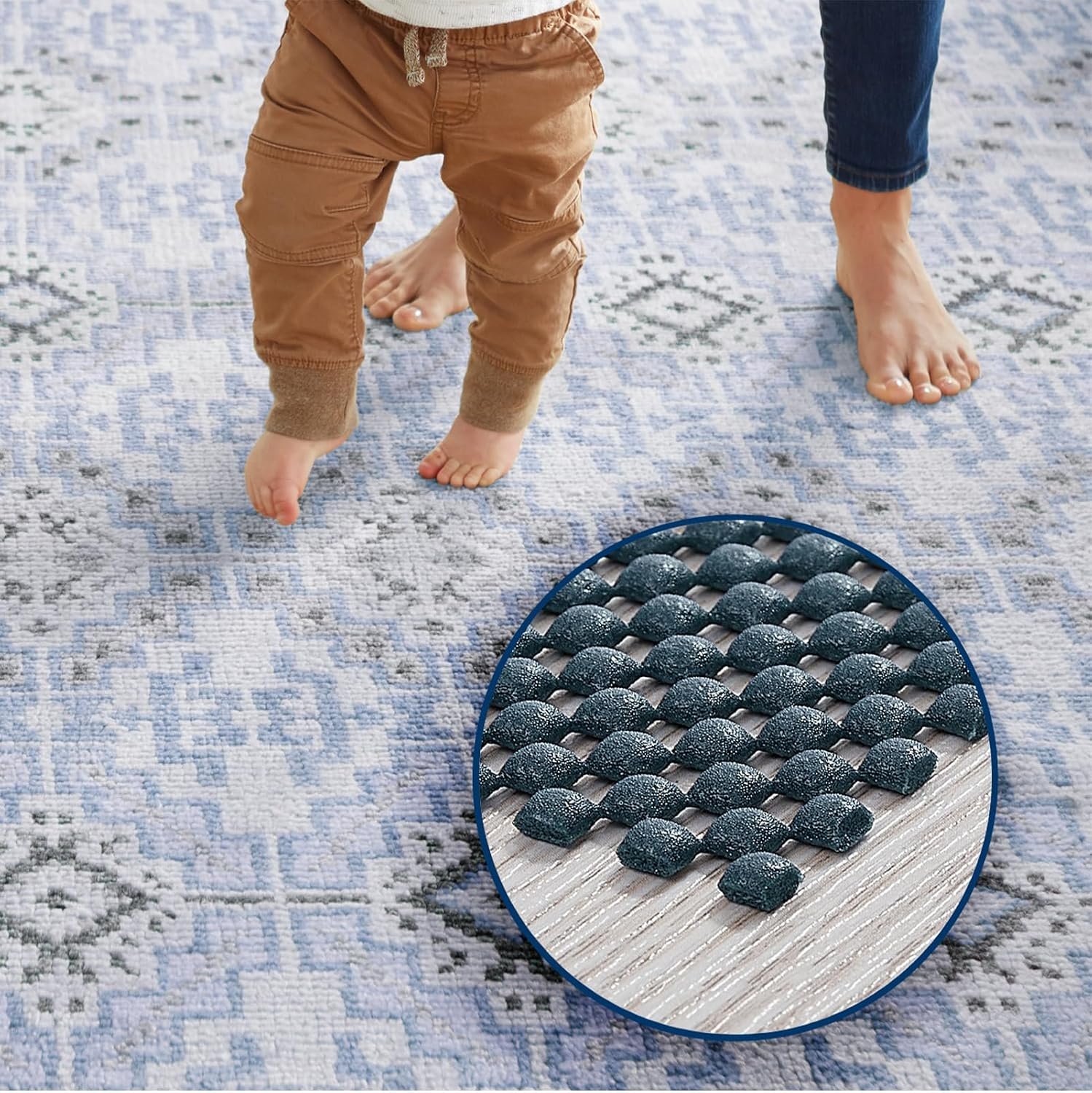 image:imageVeken 9x12 Ft Rug Pad Gripper for Hardwood Floors Non Slip Dark Grey Rug Pads for Area Rug Thick Rug Grippers for Tile Floor Under Carpet Anti Skid Mat with Over 99 Pieces AntiSlip Square PatternDark Blue