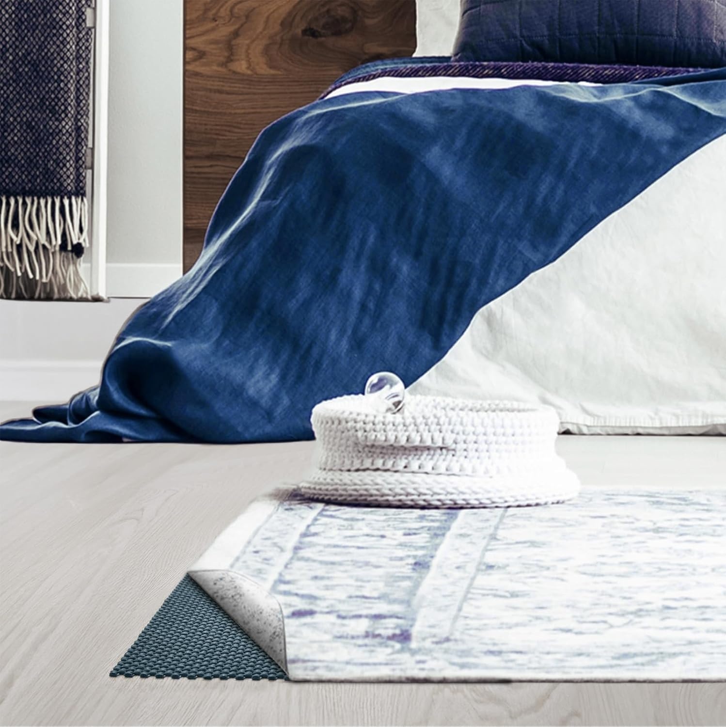 image:imageVeken 9x12 Ft Rug Pad Gripper for Hardwood Floors Non Slip Dark Grey Rug Pads for Area Rug Thick Rug Grippers for Tile Floor Under Carpet Anti Skid Mat with Over 99 Pieces AntiSlip Square PatternDark Blue