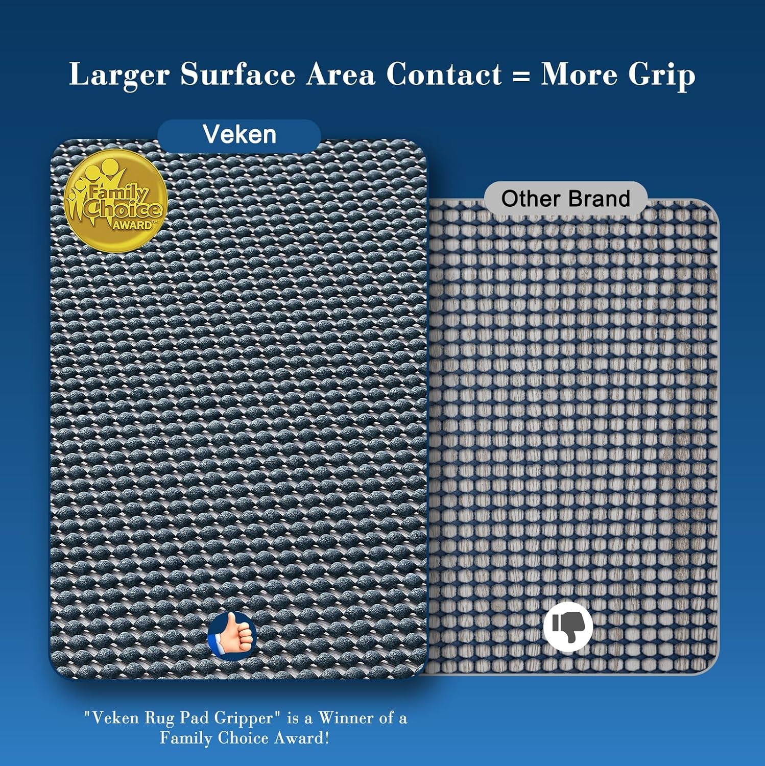 image:imageVeken 9x12 Ft Rug Pad Gripper for Hardwood Floors Non Slip Dark Grey Rug Pads for Area Rug Thick Rug Grippers for Tile Floor Under Carpet Anti Skid Mat with Over 99 Pieces AntiSlip Square PatternDark Blue