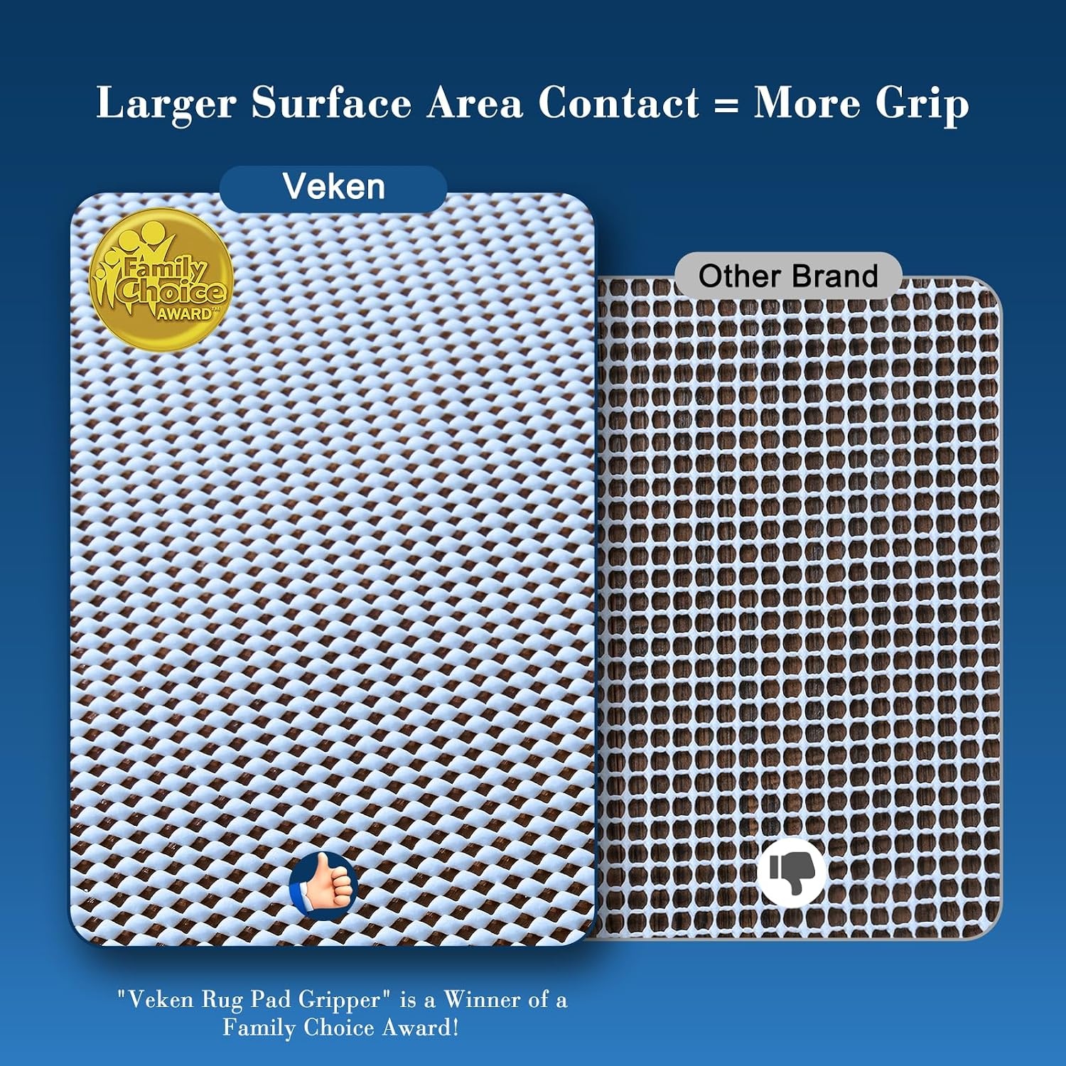 image:imageVeken 9x12 Ft Rug Pad Gripper for Hardwood Floors Non Slip Dark Grey Rug Pads for Area Rug Thick Rug Grippers for Tile Floor Under Carpet Anti Skid Mat with Over 99 Pieces AntiSlip Square PatternGrey Blue