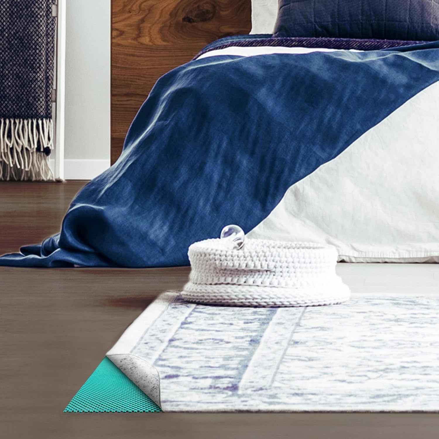 image:imageVeken 9x12 Ft Rug Pad Gripper for Hardwood Floors Non Slip Dark Grey Rug Pads for Area Rug Thick Rug Grippers for Tile Floor Under Carpet Anti Skid Mat with Over 99 Pieces AntiSlip Square PatternCyan
