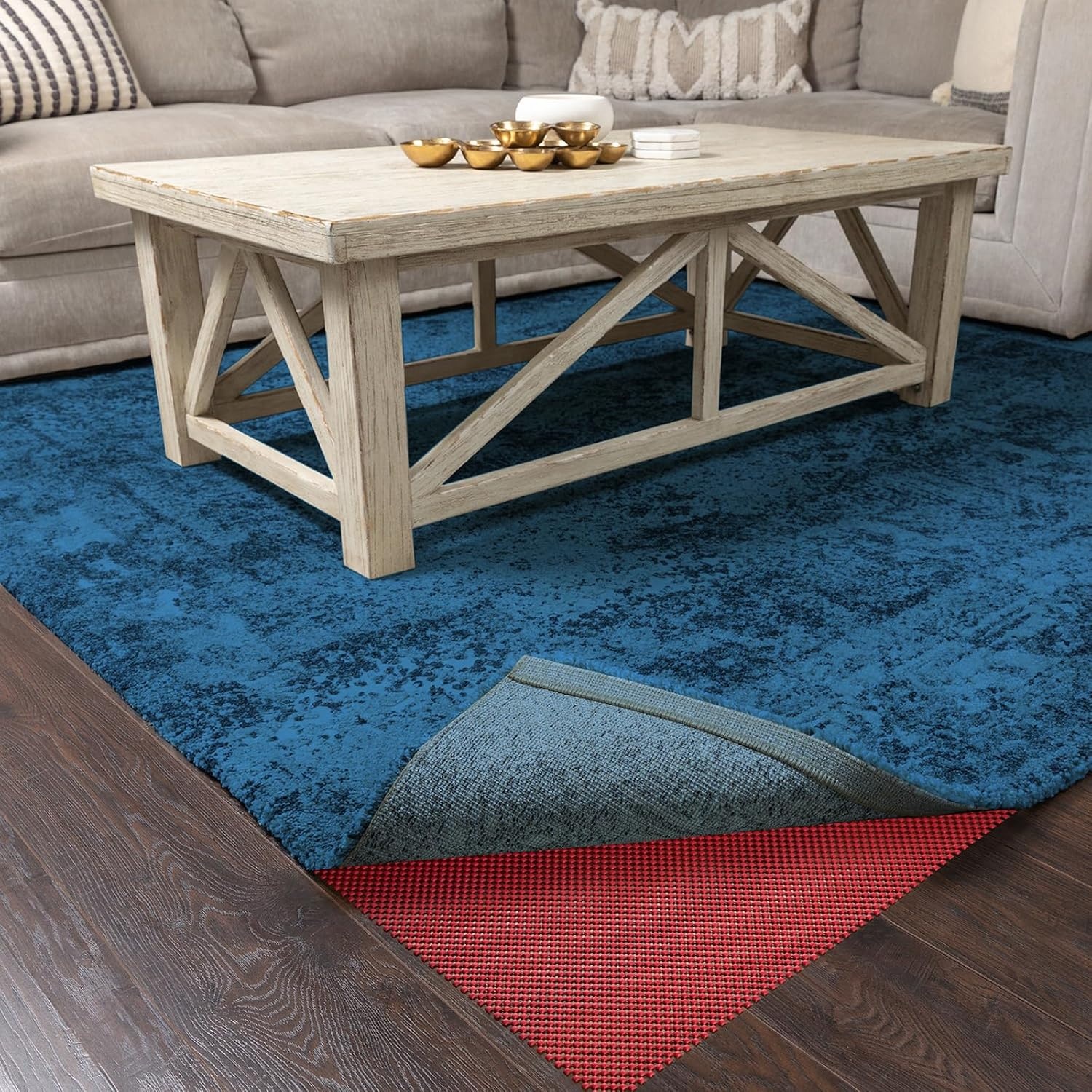 image:imageVeken 9x12 Ft Rug Pad Gripper for Hardwood Floors Non Slip Dark Grey Rug Pads for Area Rug Thick Rug Grippers for Tile Floor Under Carpet Anti Skid Mat with Over 99 Pieces AntiSlip Square PatternRed