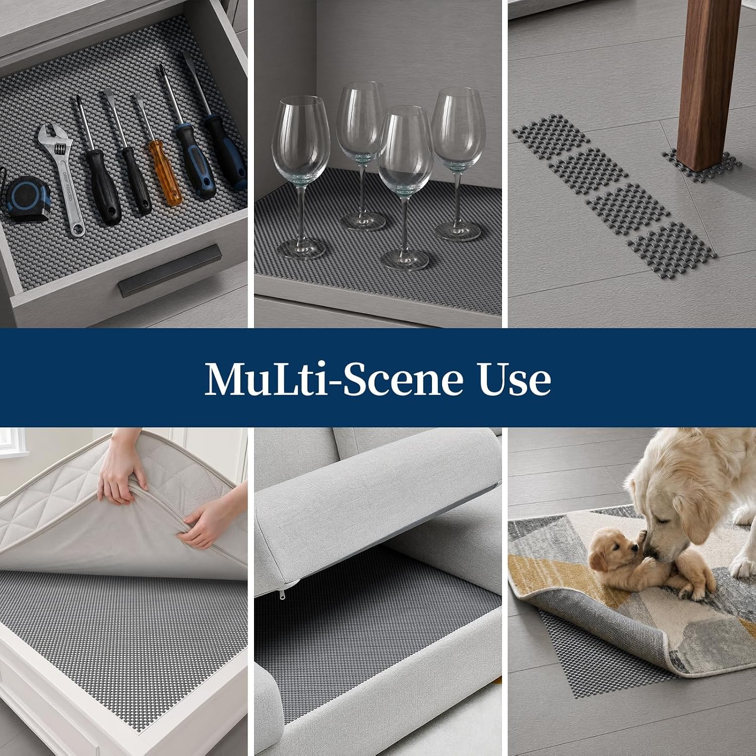 image:imageVeken 9x12 Ft Rug Pad Gripper for Hardwood Floors Non Slip Dark Grey Rug Pads for Area Rug Thick Rug Grippers for Tile Floor Under Carpet Anti Skid Mat with Over 99 Pieces AntiSlip Square PatternDark Grey