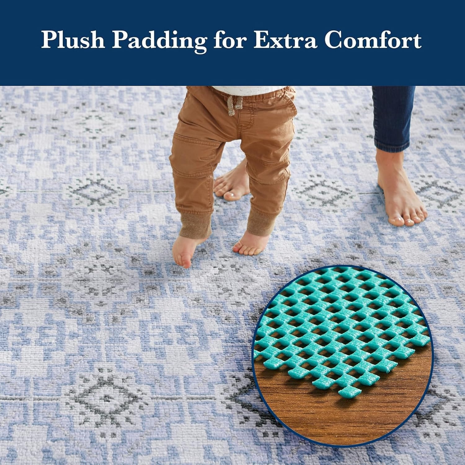 image:imageVeken 9x12 Ft Rug Pad Gripper for Hardwood Floors Non Slip Dark Grey Rug Pads for Area Rug Thick Rug Grippers for Tile Floor Under Carpet Anti Skid Mat with Over 99 Pieces AntiSlip Square PatternCyan