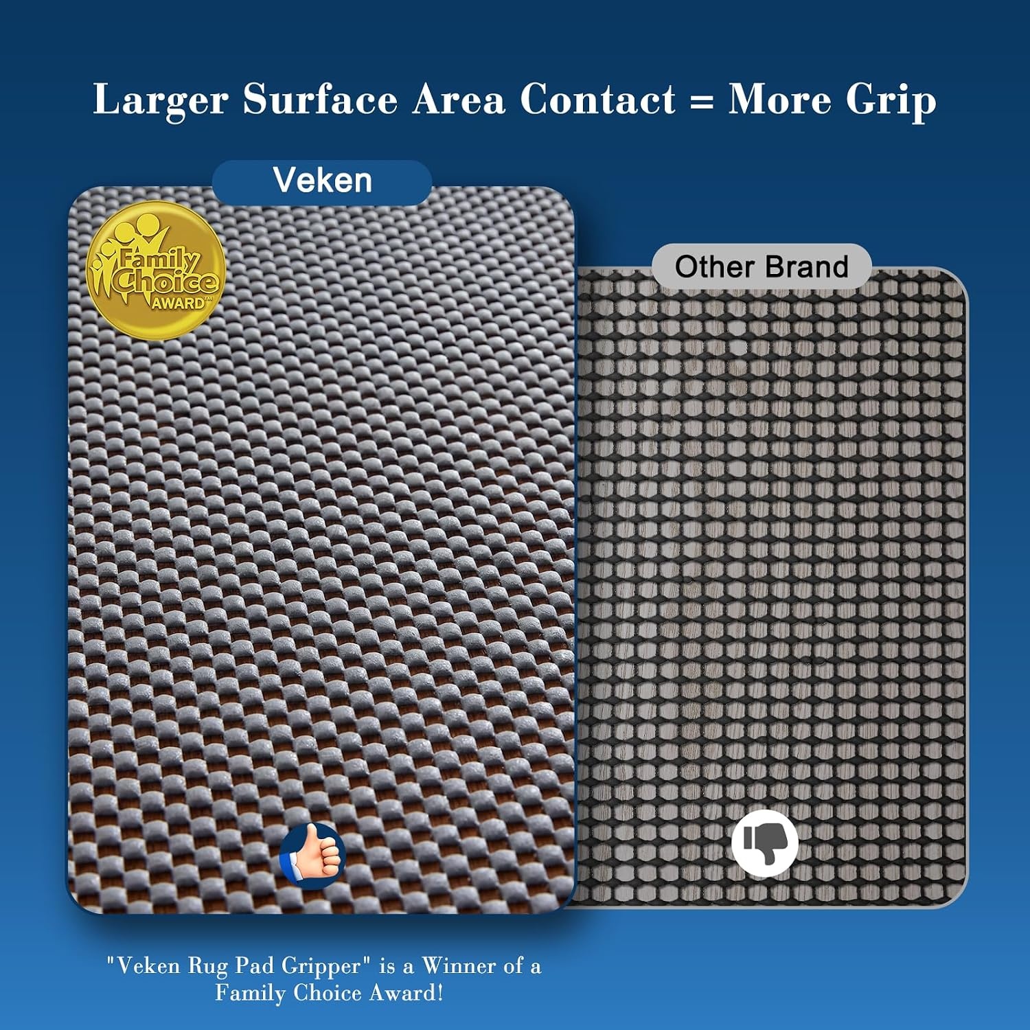 image:imageVeken 9x12 Ft Rug Pad Gripper for Hardwood Floors Non Slip Dark Grey Rug Pads for Area Rug Thick Rug Grippers for Tile Floor Under Carpet Anti Skid Mat with Over 99 Pieces AntiSlip Square PatternDark Grey