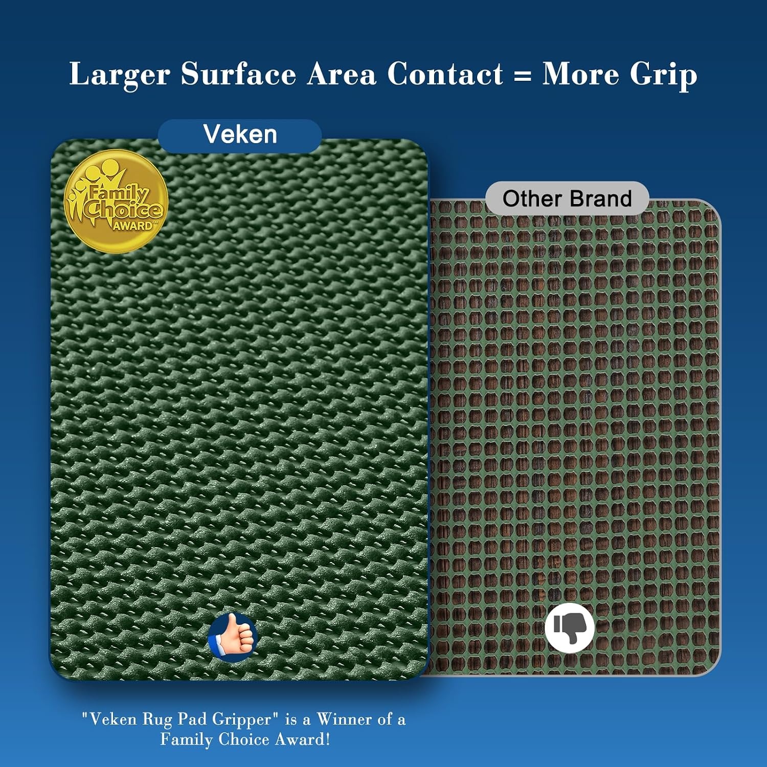 image:imageVeken 9x12 Ft Rug Pad Gripper for Hardwood Floors Non Slip Dark Grey Rug Pads for Area Rug Thick Rug Grippers for Tile Floor Under Carpet Anti Skid Mat with Over 99 Pieces AntiSlip Square PatternDark Green