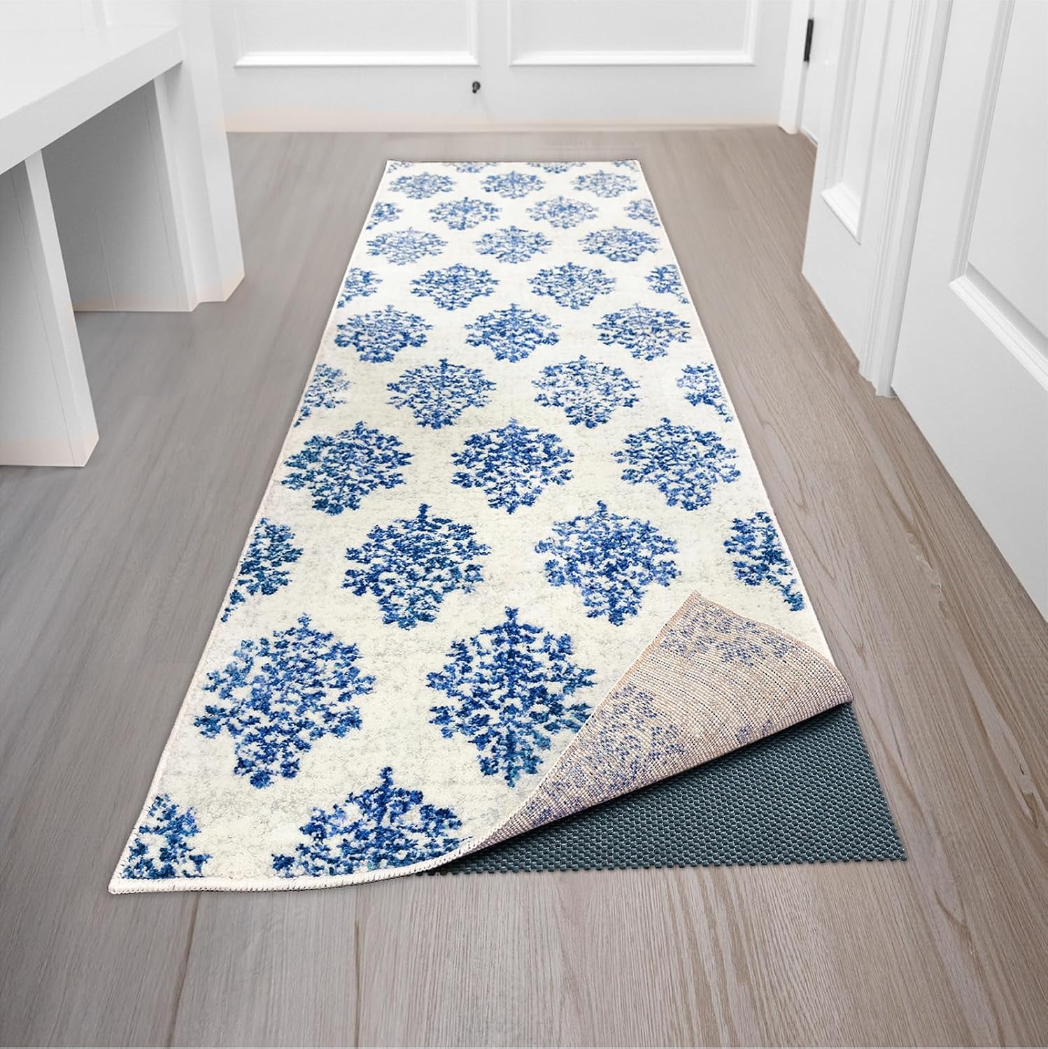 image:imageVeken 9x12 Ft Rug Pad Gripper for Hardwood Floors Non Slip Dark Grey Rug Pads for Area Rug Thick Rug Grippers for Tile Floor Under Carpet Anti Skid Mat with Over 99 Pieces AntiSlip Square PatternDark Blue
