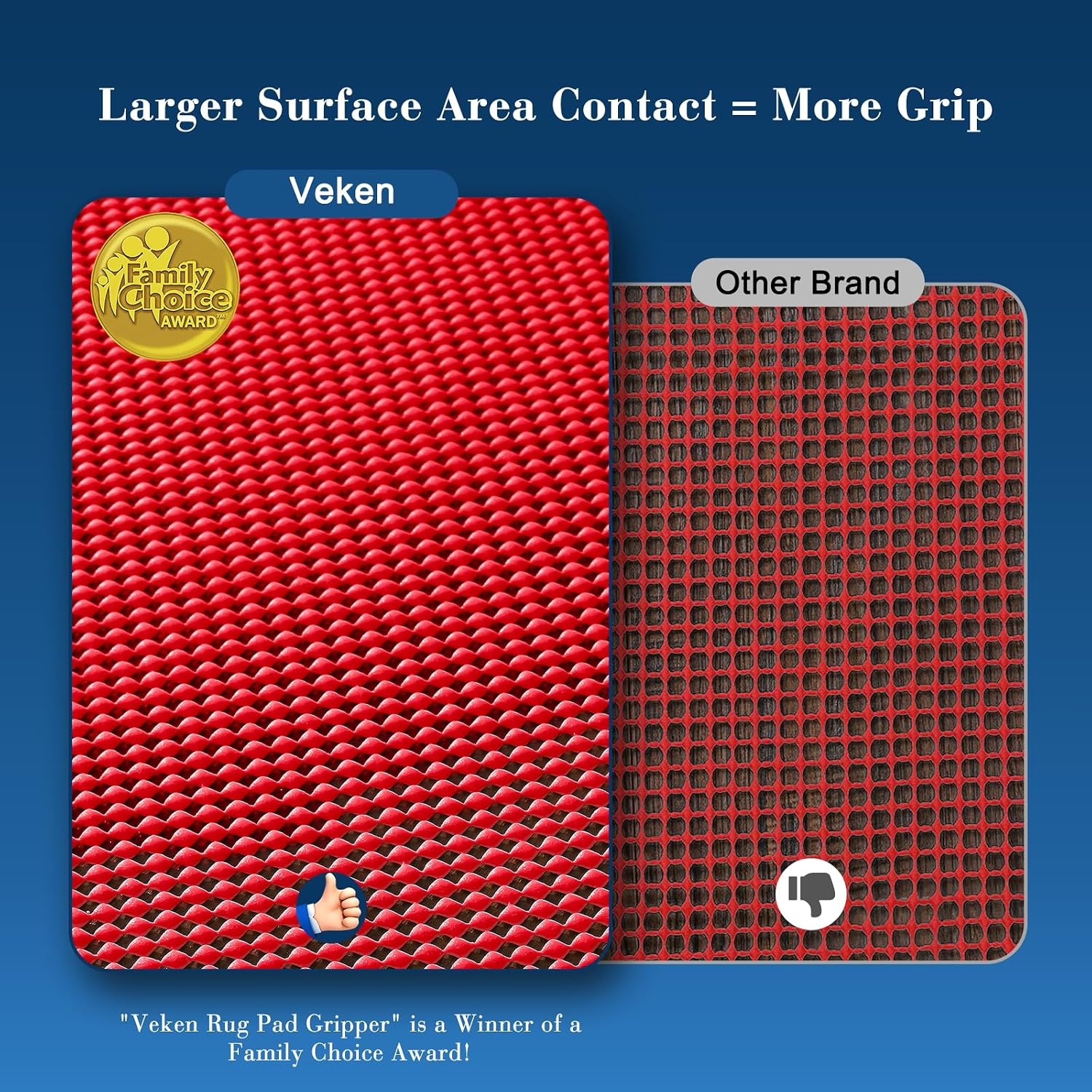 image:imageVeken 9x12 Ft Rug Pad Gripper for Hardwood Floors Non Slip Dark Grey Rug Pads for Area Rug Thick Rug Grippers for Tile Floor Under Carpet Anti Skid Mat with Over 99 Pieces AntiSlip Square PatternRed