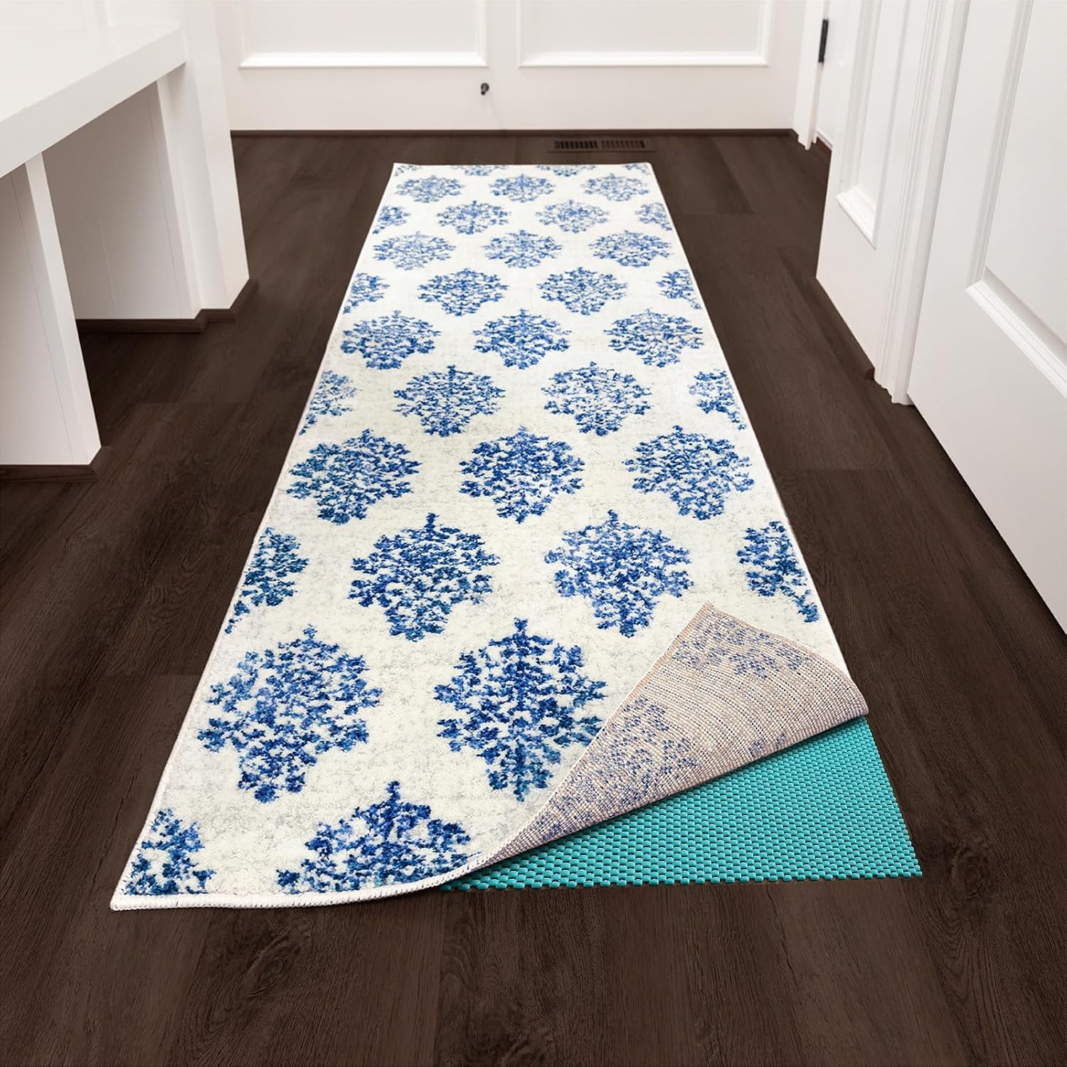 image:imageVeken 9x12 Ft Rug Pad Gripper for Hardwood Floors Non Slip Dark Grey Rug Pads for Area Rug Thick Rug Grippers for Tile Floor Under Carpet Anti Skid Mat with Over 99 Pieces AntiSlip Square PatternCyan