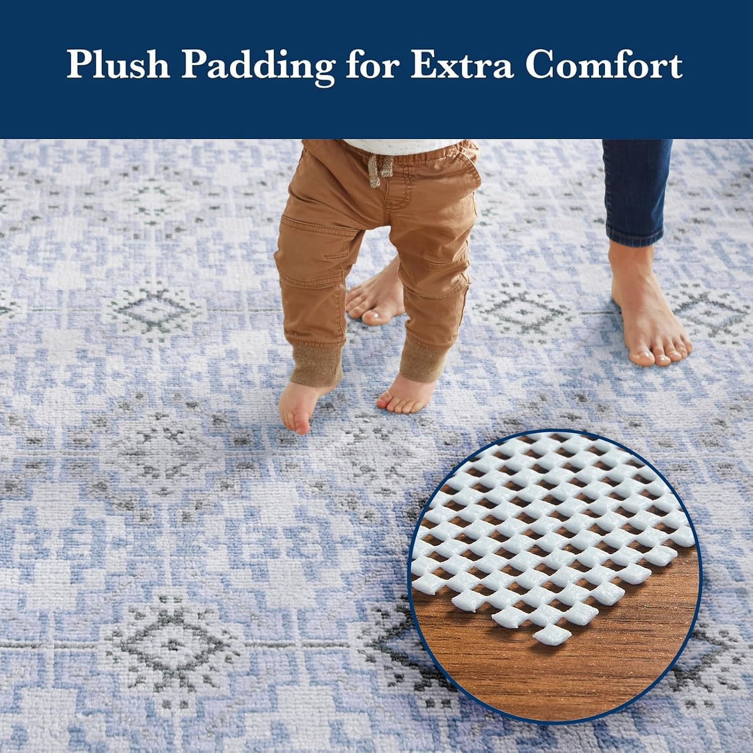 image:imageVeken 9x12 Ft Rug Pad Gripper for Hardwood Floors Non Slip Dark Grey Rug Pads for Area Rug Thick Rug Grippers for Tile Floor Under Carpet Anti Skid Mat with Over 99 Pieces AntiSlip Square PatternGrey Blue