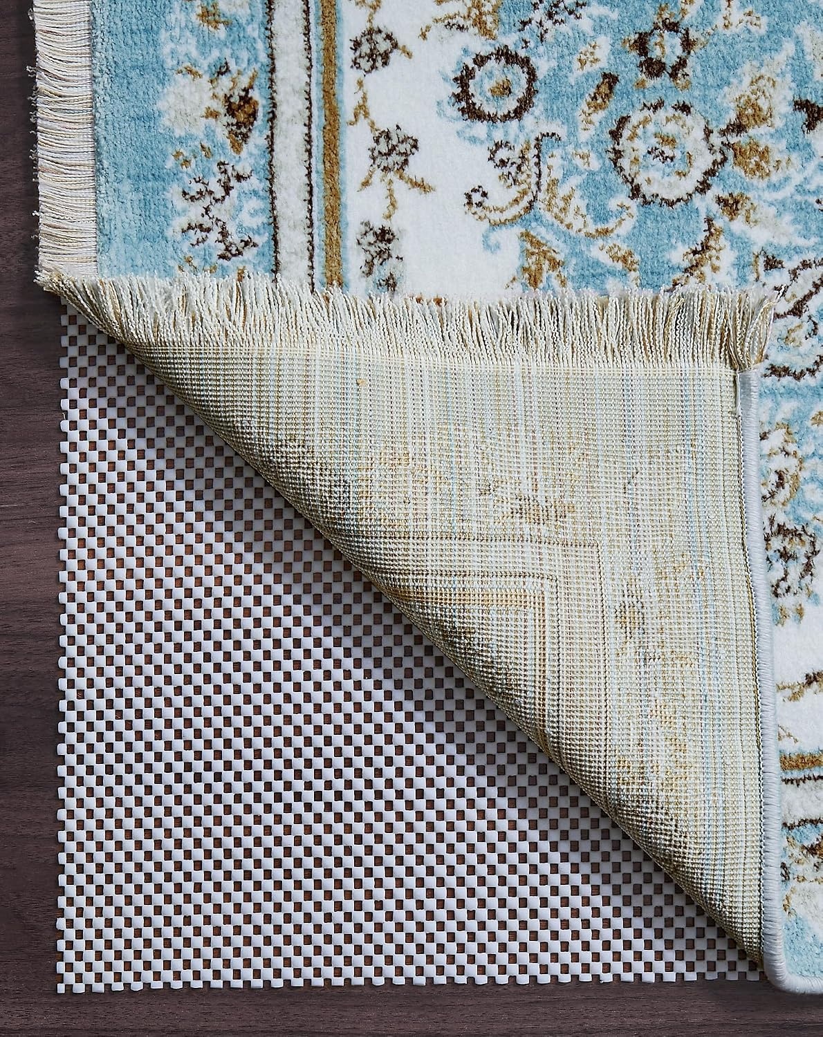 image:imageVeken 9x12 Ft Rug Pad Gripper for Hardwood Floors Non Slip Dark Grey Rug Pads for Area Rug Thick Rug Grippers for Tile Floor Under Carpet Anti Skid Mat with Over 99 Pieces AntiSlip Square PatternGrey Blue