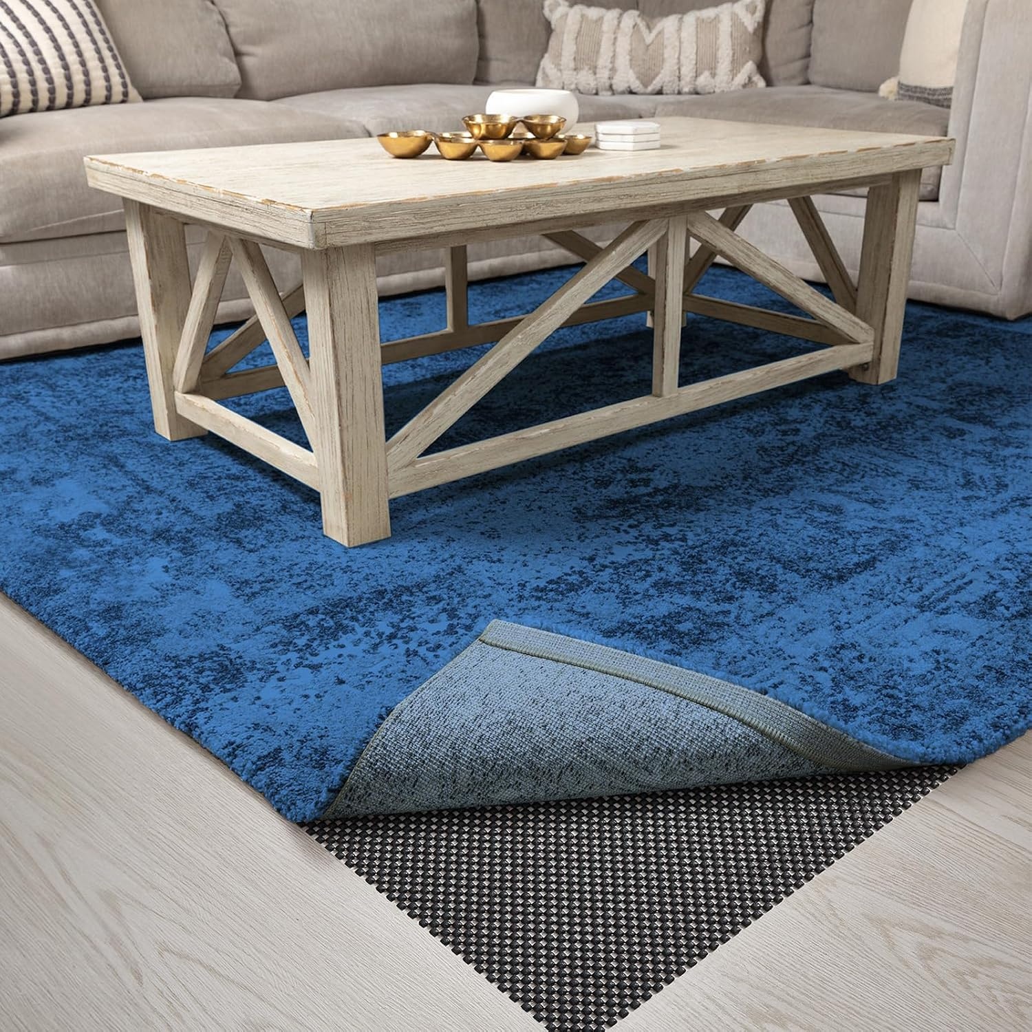 image:imageVeken 9x12 Ft Rug Pad Gripper for Hardwood Floors Non Slip Dark Grey Rug Pads for Area Rug Thick Rug Grippers for Tile Floor Under Carpet Anti Skid Mat with Over 99 Pieces AntiSlip Square PatternBlack