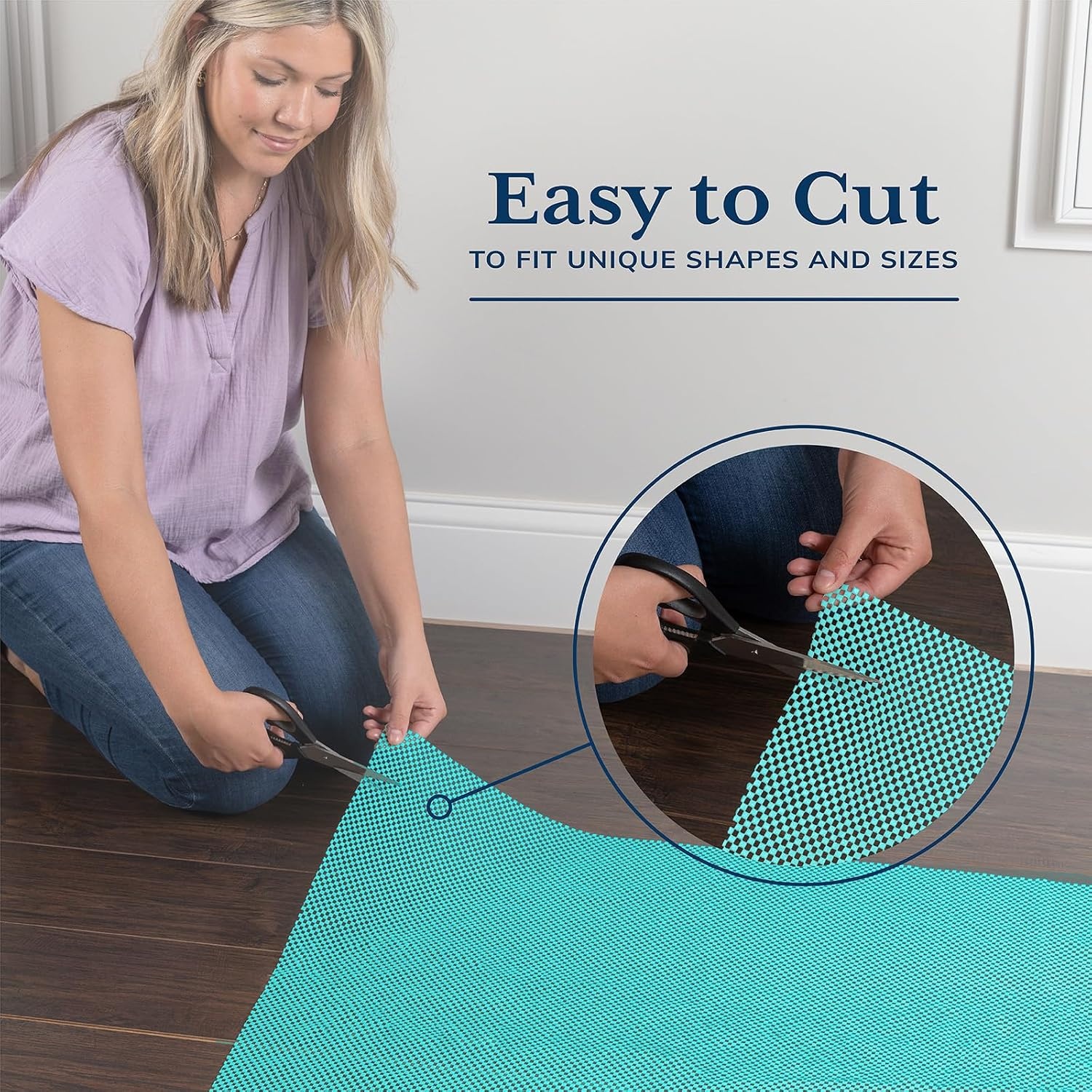 image:imageVeken 9x12 Ft Rug Pad Gripper for Hardwood Floors Non Slip Dark Grey Rug Pads for Area Rug Thick Rug Grippers for Tile Floor Under Carpet Anti Skid Mat with Over 99 Pieces AntiSlip Square PatternCyan