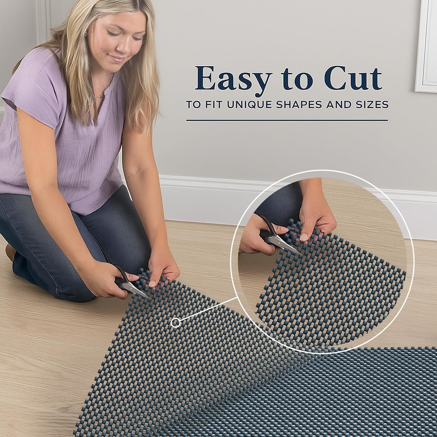 image:imageVeken 9x12 Ft Rug Pad Gripper for Hardwood Floors Non Slip Dark Grey Rug Pads for Area Rug Thick Rug Grippers for Tile Floor Under Carpet Anti Skid Mat with Over 99 Pieces AntiSlip Square PatternDark Blue