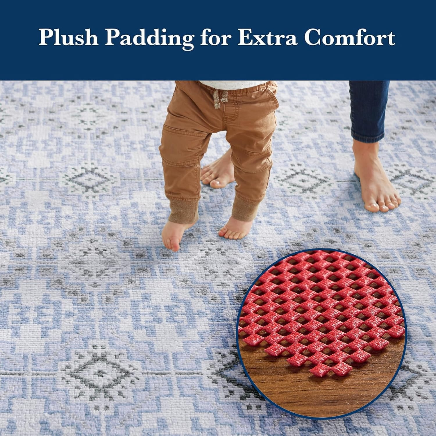 image:imageVeken 9x12 Ft Rug Pad Gripper for Hardwood Floors Non Slip Dark Grey Rug Pads for Area Rug Thick Rug Grippers for Tile Floor Under Carpet Anti Skid Mat with Over 99 Pieces AntiSlip Square PatternRed